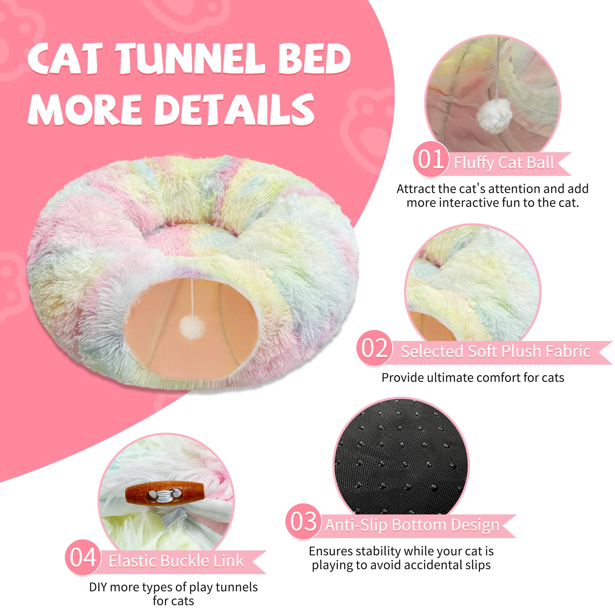 Felrelwel Cat Tunnel Bed With Furry Soft Mat,Cat Donut Tunnels For Indoor Kitten Large Cats To Chase And Play, Peekaboo Tube Cat