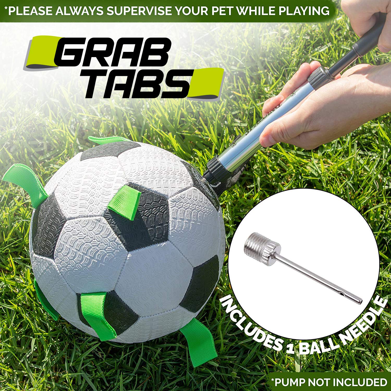 Hyper Pet The Original Quality Grab Tabs Dog Soccer Ball & Dog Football (Indoor-Outdoor Interactive Dog Toy Dog Balls With Easy Grab Tabs) Fun Dog Tug Toy And Dog Ball - 7.5'