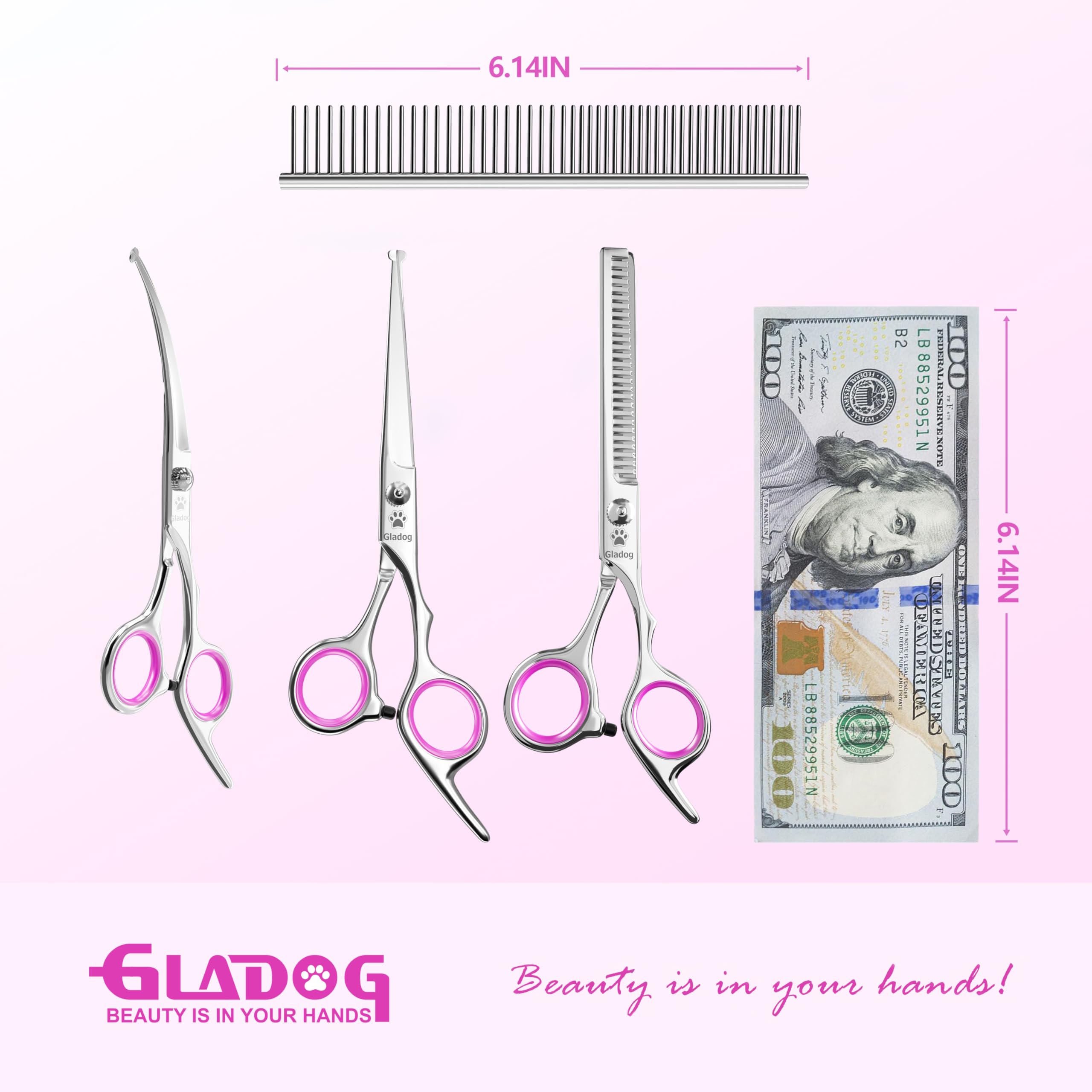 Gladog Professional 5 In 1 Dog Grooming Scissors Set With Safety Round Tips, Sharp And Heavy-Duty Pet Grooming Shears For Cats (