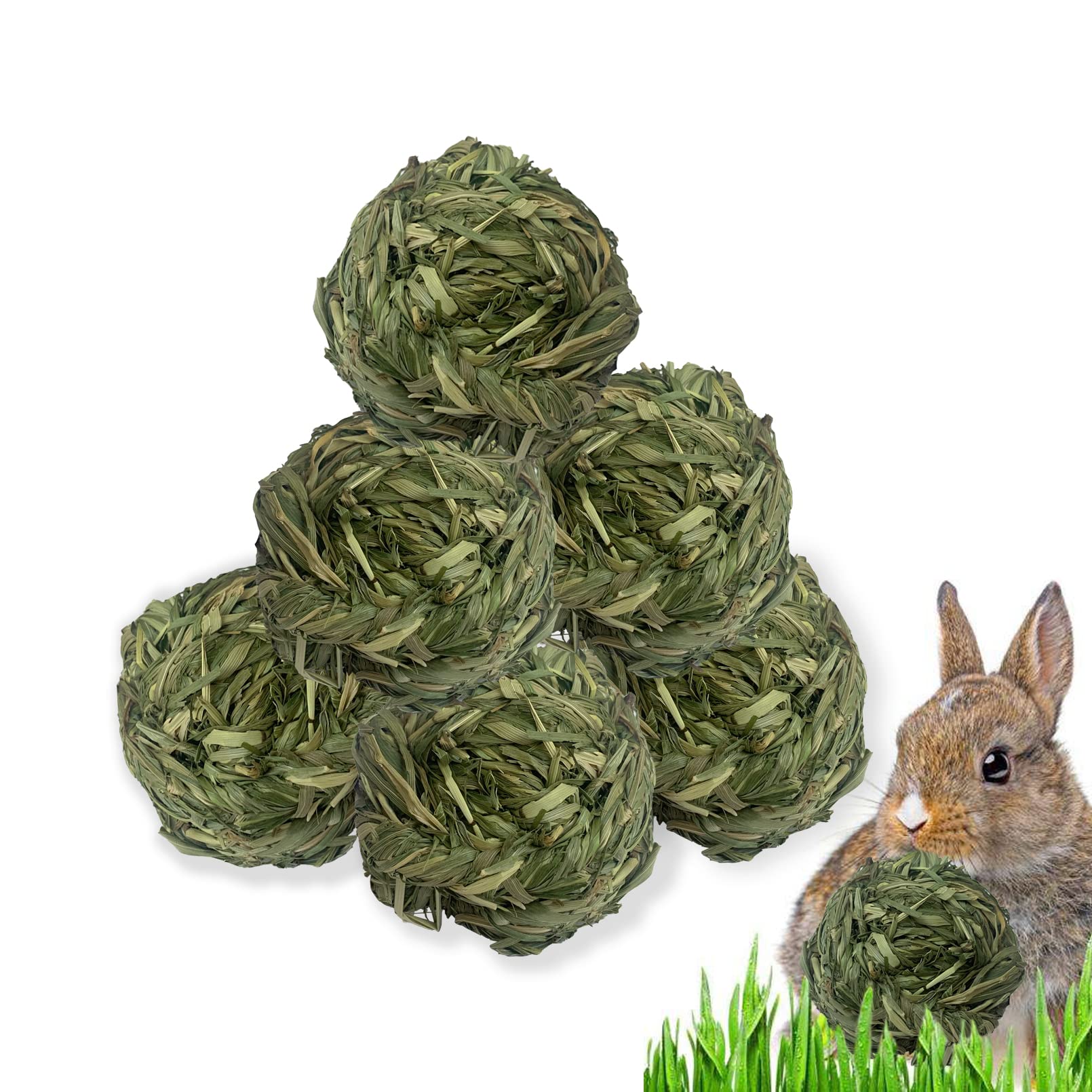 MUYG 6 Pcs Bunny Timothy Grass Ball Natural Chew Toy Woven Chewing Toys Rabbit Molar Small Animals Teeth Grinding Suitable for H