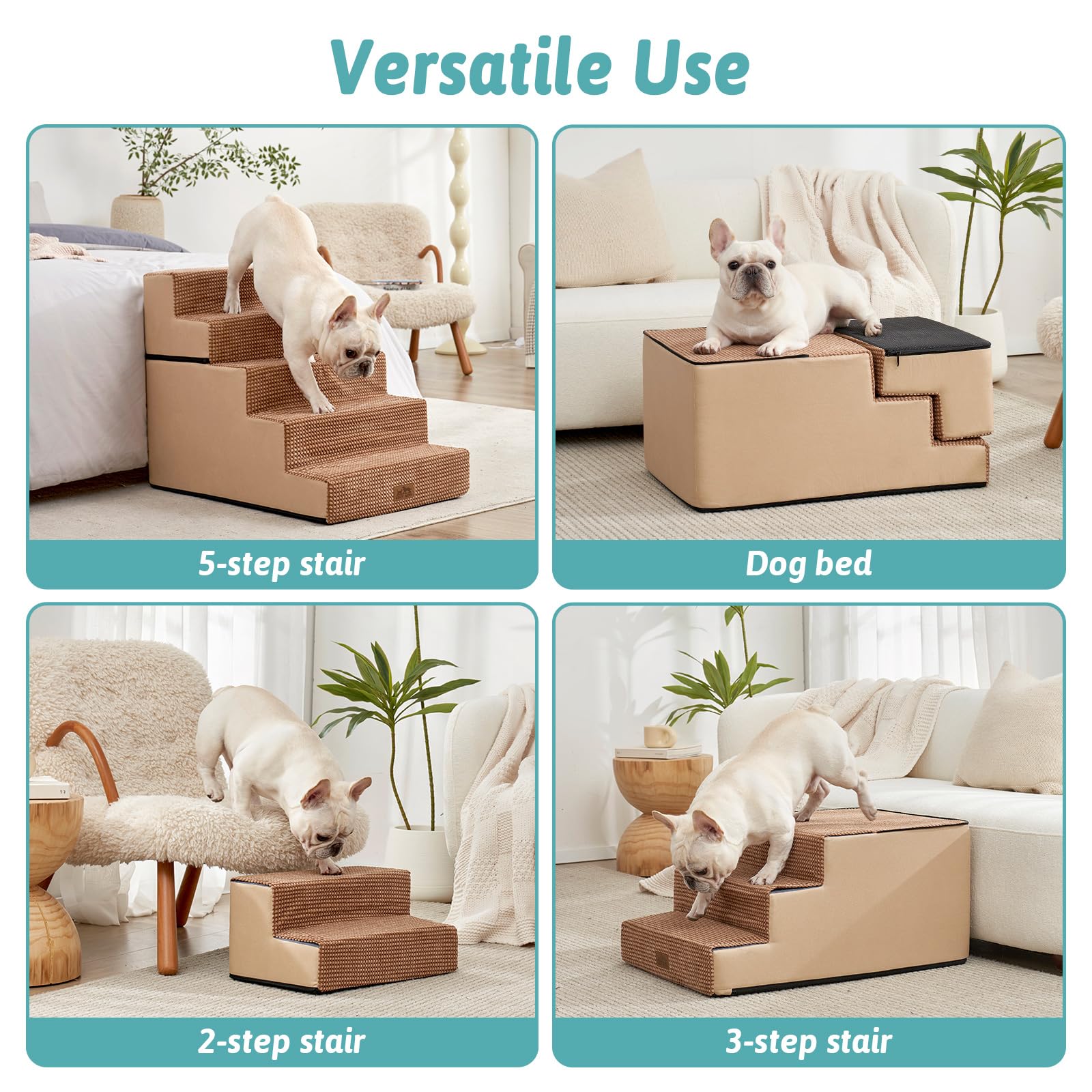 Cozy Kiss Dog Stairs For Small Dogs, 5 Tier Removable Wider Pet Stairs For Couch And Bed, 23.6'' H Non-Slip Dog Steps For Puppie