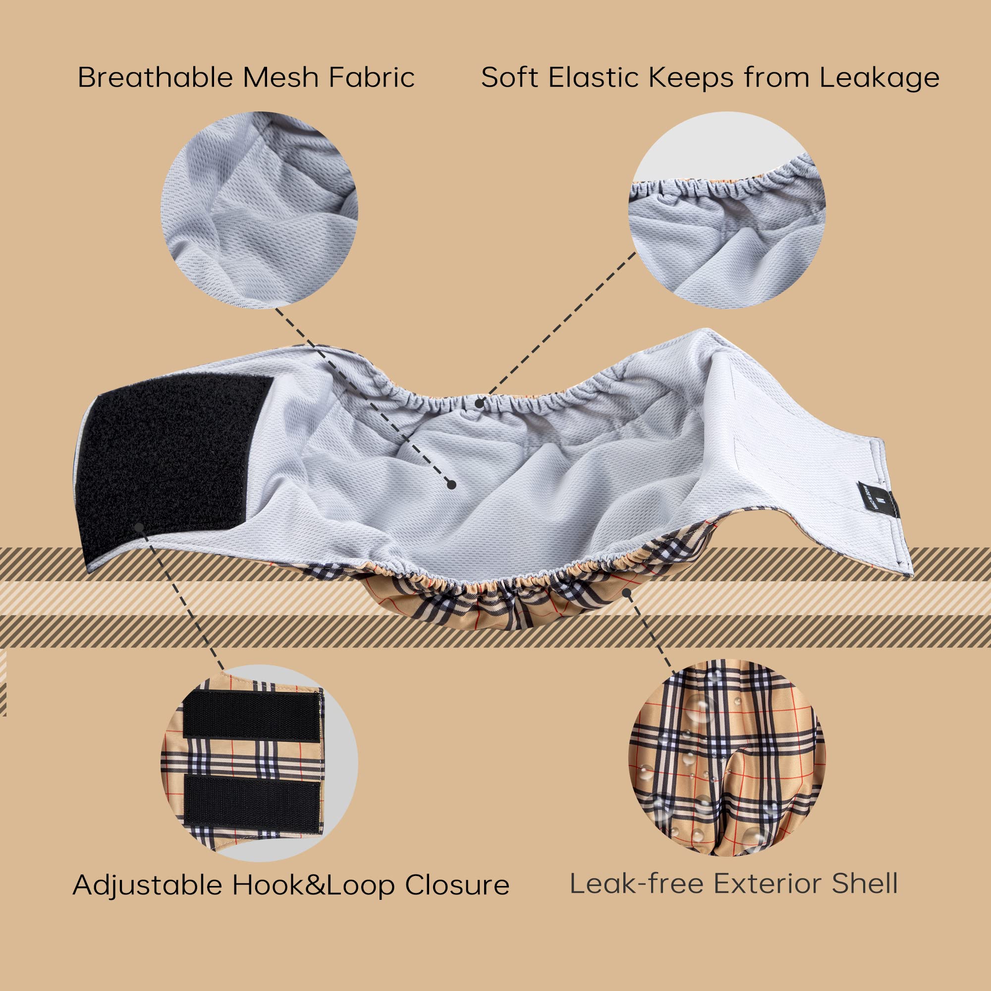 Leekalos Male Dog Diapers (3 Pack), High Absorbing Dog Belly Bands for Male Dogs, Washable Reusable Dog Male Wraps (Plaid, X-Sma