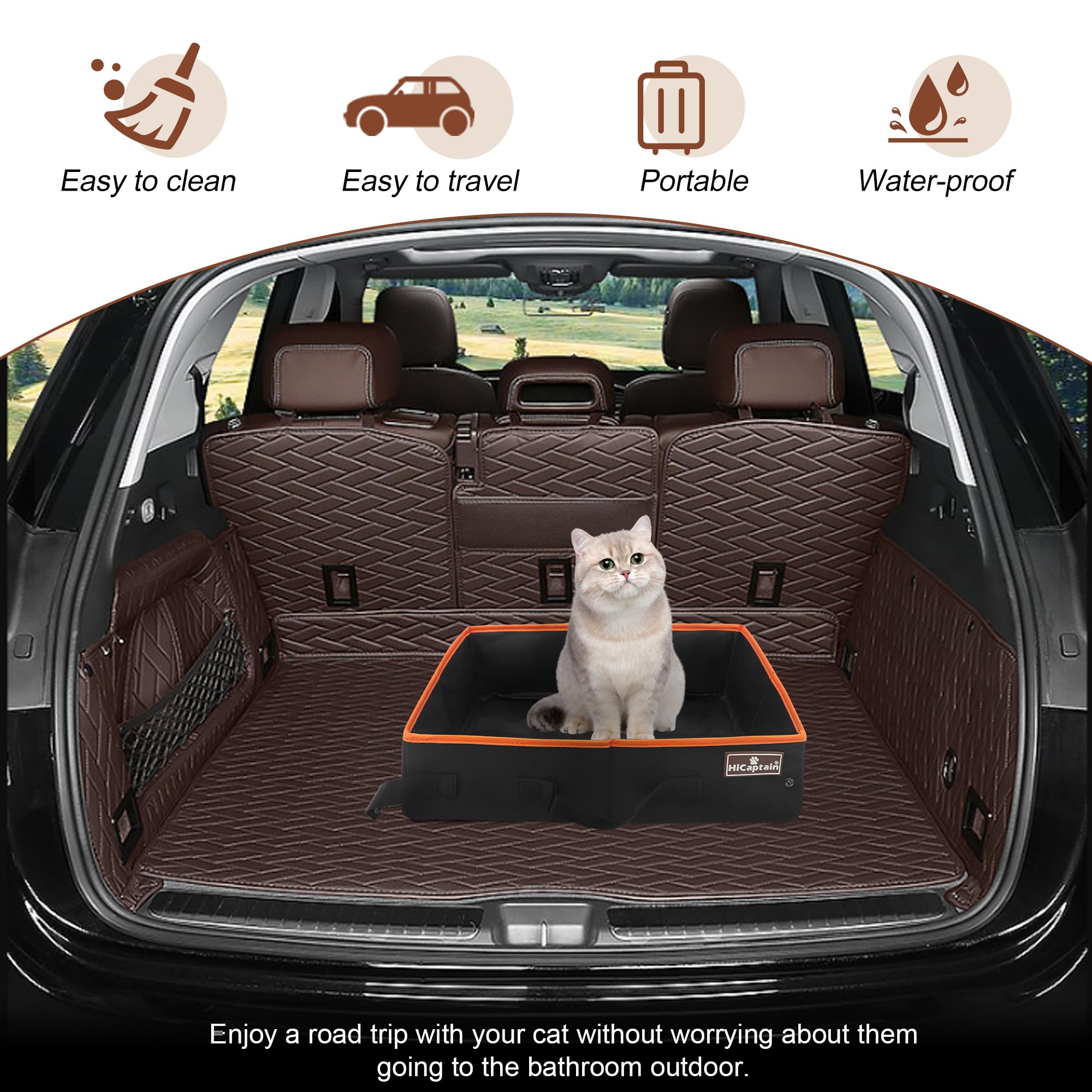 HiCaptain Portable Cat Travel Litter Box, Collapsible Cat Litter Carrier Tray, Waterproof Litter Box for Outdoor Fit Medium Cats