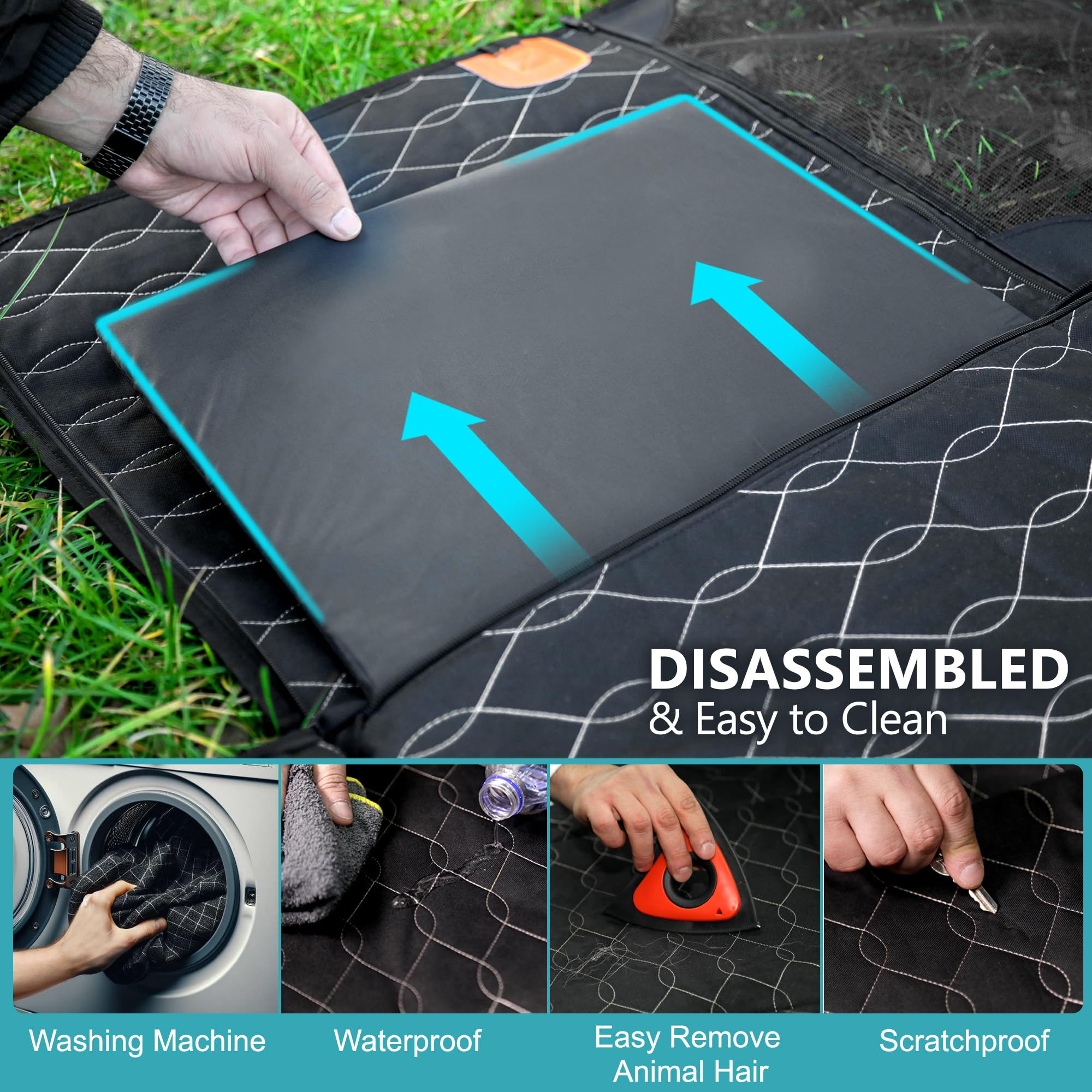 Back Seat Extender For Dogs-Supports 330Lbs,Waterproof Dog Car Seat Cover With Hard Bottom,Mesh Window,Storage Pockets,600D Heav