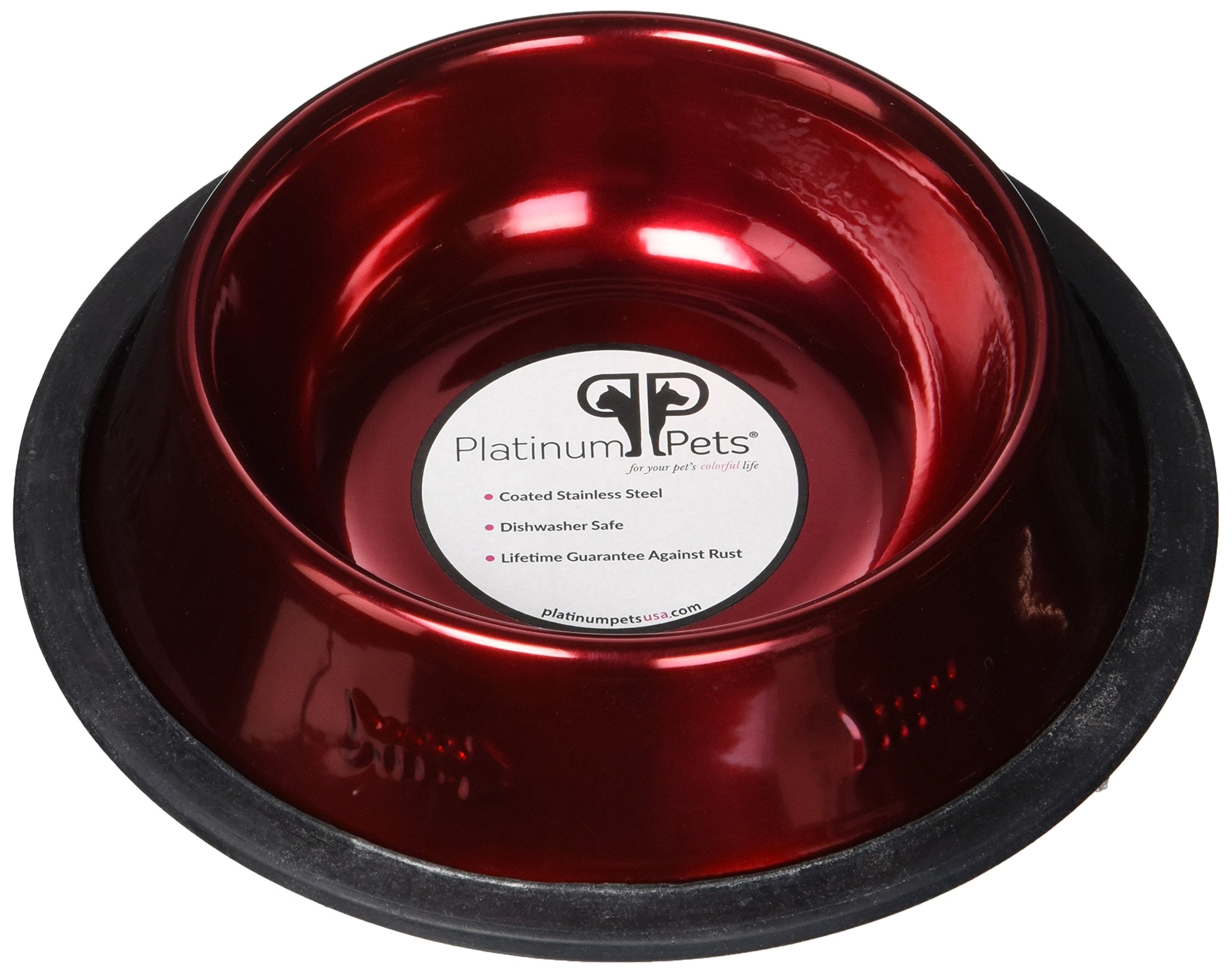 Platinum Pets Non-Tip Stainless Steel Dog Bowl, 6 Oz, Candy Apple Red