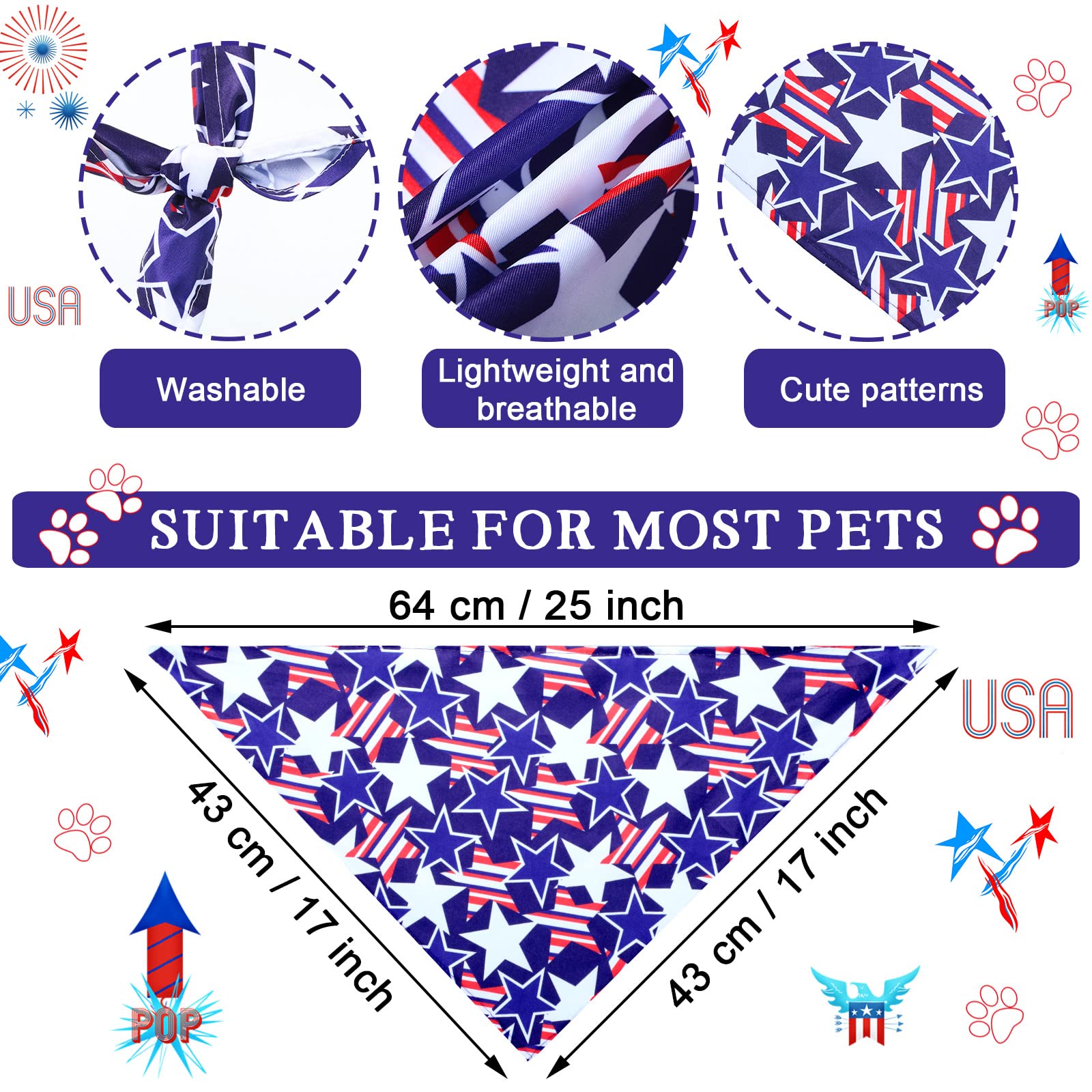 Weewooday 12 Pcs Patriotic Dog Bandana Fourth Of July Bandana For Dogs American Flag Memorial Day Independence Day Scarf Adjusta