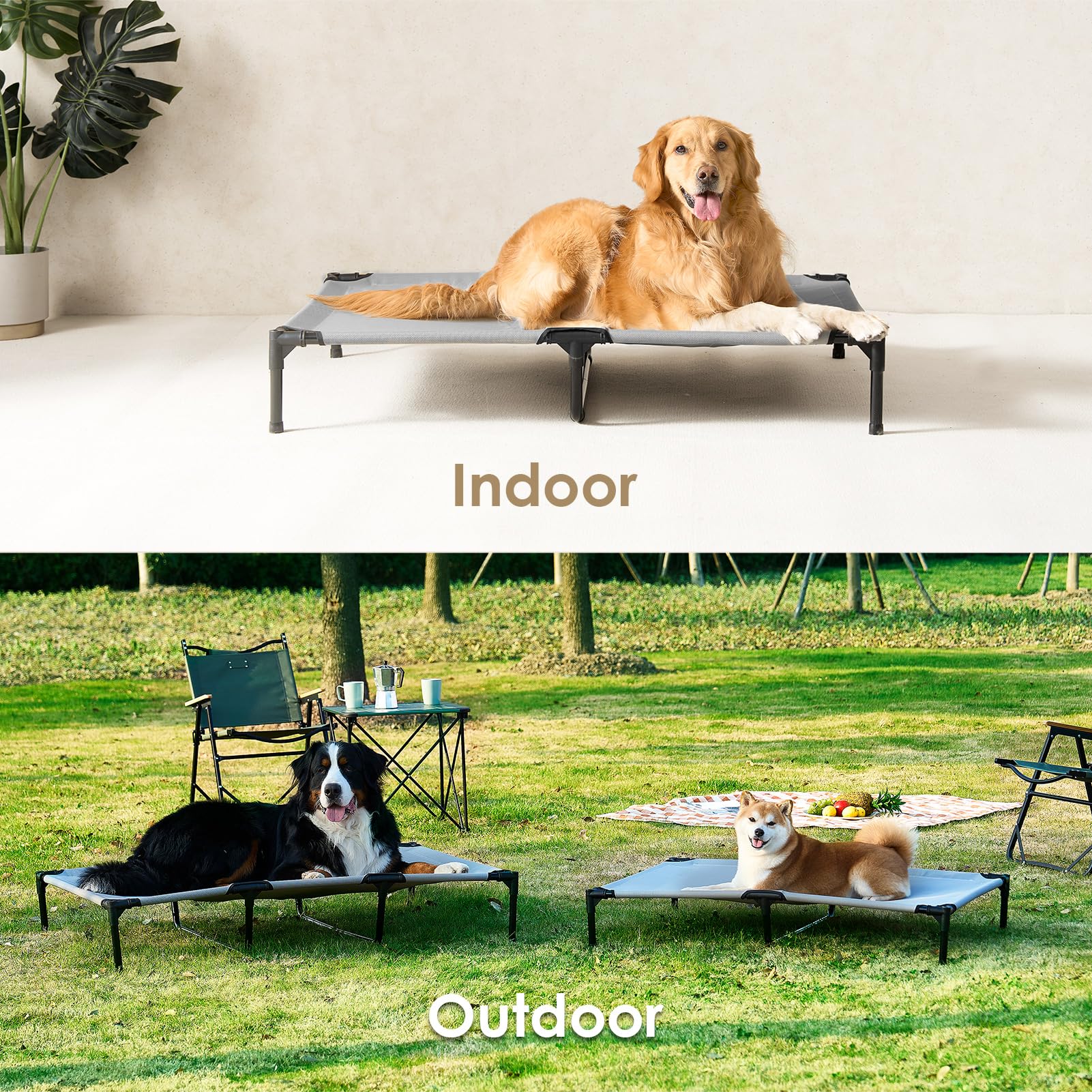 EHEYCIGA 44 Inch Elevated Dog Cot Beds for Large Dogs, Raised Outdoor Dog Bed with Frame, Washable Breathable Cooling Teslin Mes
