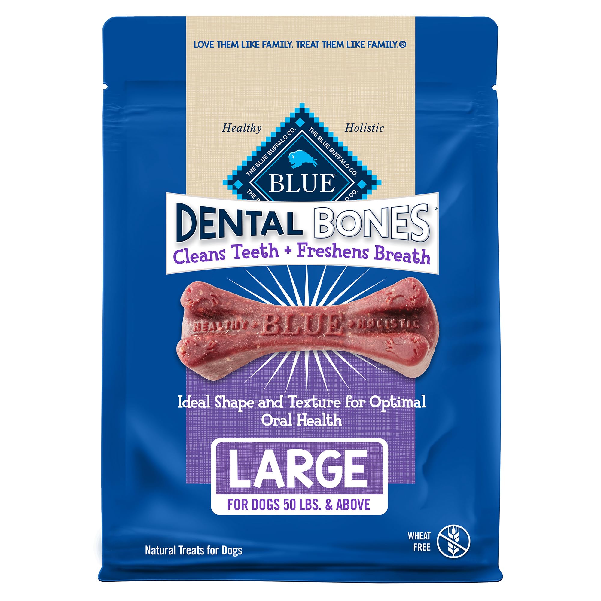 Blue Buffalo Dental Bones for Large Dogs 50 lbs. & Above, Daily Dental Dog Treats, Cleans Teeth & Freshens Breath, 27-oz. (17 Bo