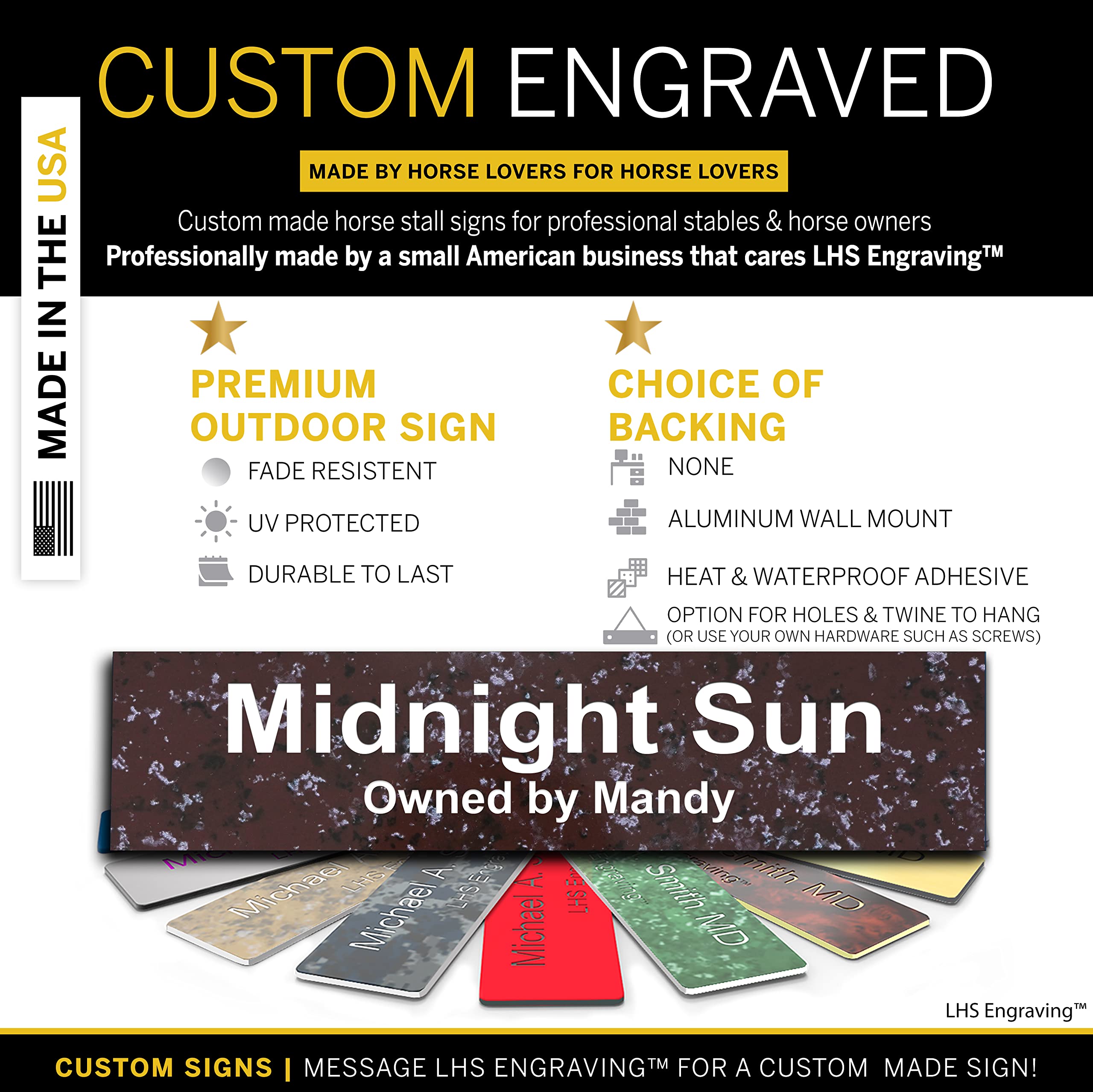 Lhs | Personalized Horse Stall Name Plates, 2X10 Horse Stall Signs With Adhesive, All Weather Uv Protected, Cranberry Marble Pat