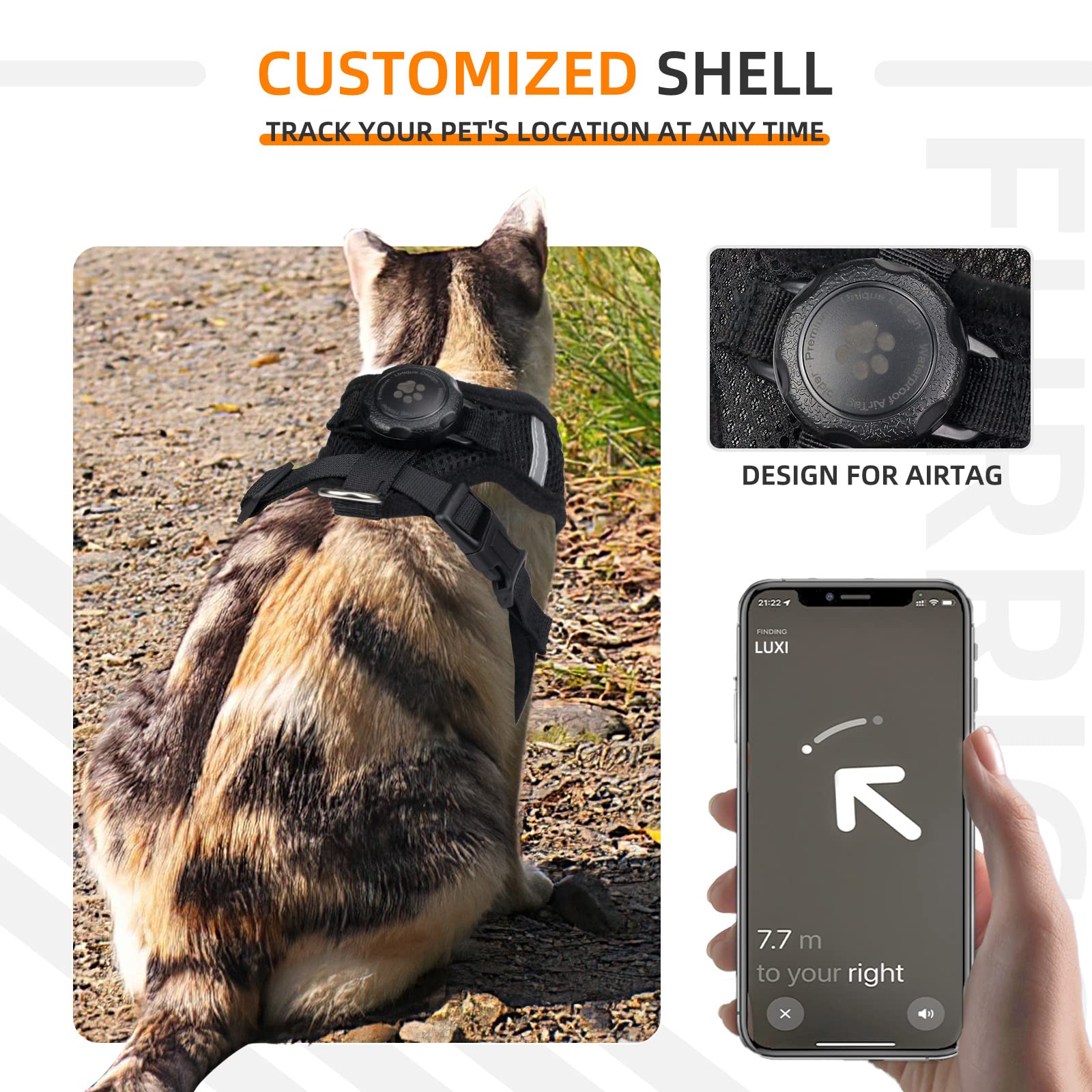 Airtag Cat Harness And Leash For Walking, Integrated Cat Vest With 100% Waterproof Air Tag Holder, Escape Proof Reflective Adjustable Vest Harnesses With Apple Air Tag Case For Cats, Kittens, Puppies