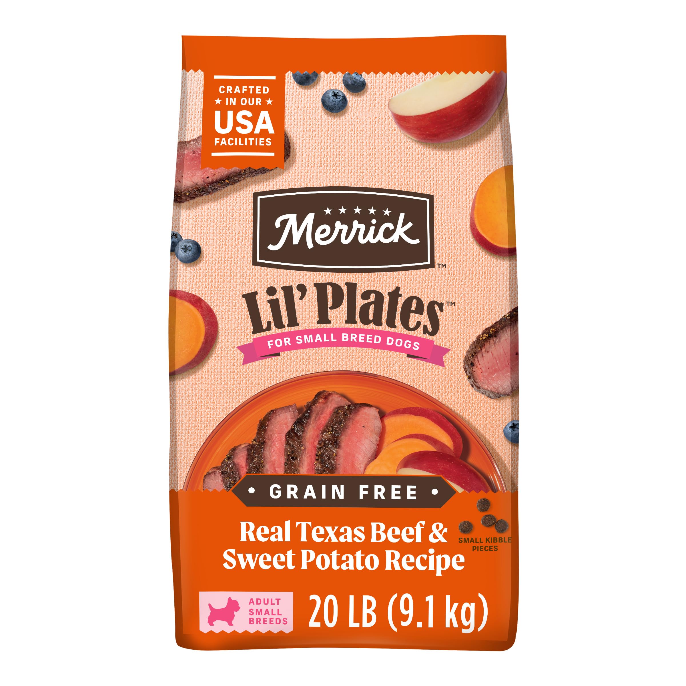 Merrick Lil Plates Premium Grain Free Dry Dog Food For Small Dogs, Real Texas Beef And Sweet Potato Kibble - 20.0 lb. Bag