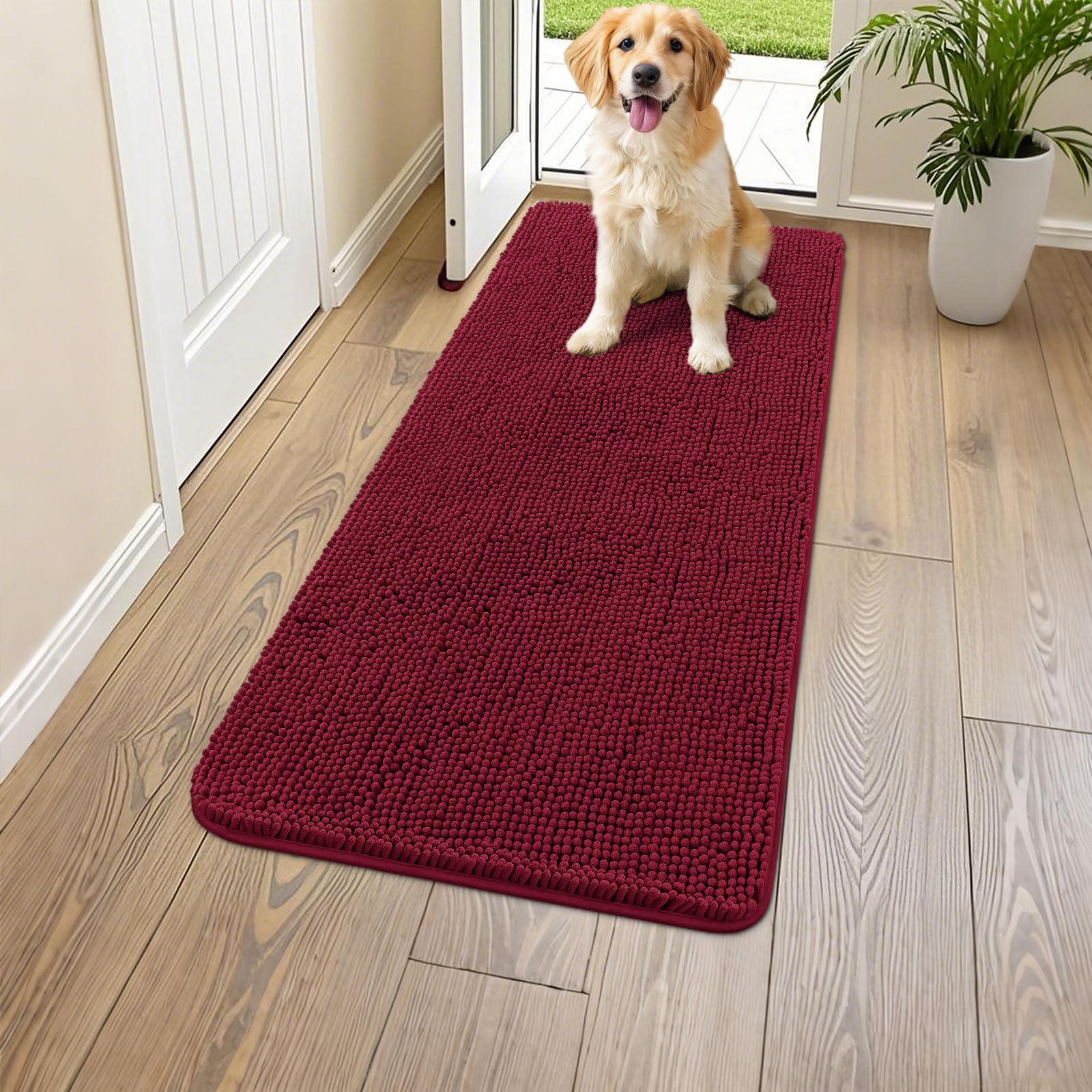 Smiry Dog Door Mat for Muddy Paws 59x24, Absorbs Moisture and Dirt Doormat, Non-Slip Washable Quick Dry Chenille Front Door Mat 