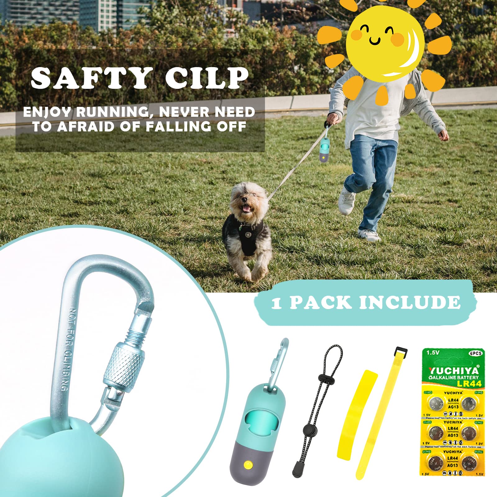 Dog Poop Bags Holder With Led Flashlight|Pet Waste Bags Dispenser For Leash|Doggie Potty Bags Container With Leak-Proof Pet Trash Bags And Accessories (1 Holder 15 Bags, Crystal Blue)