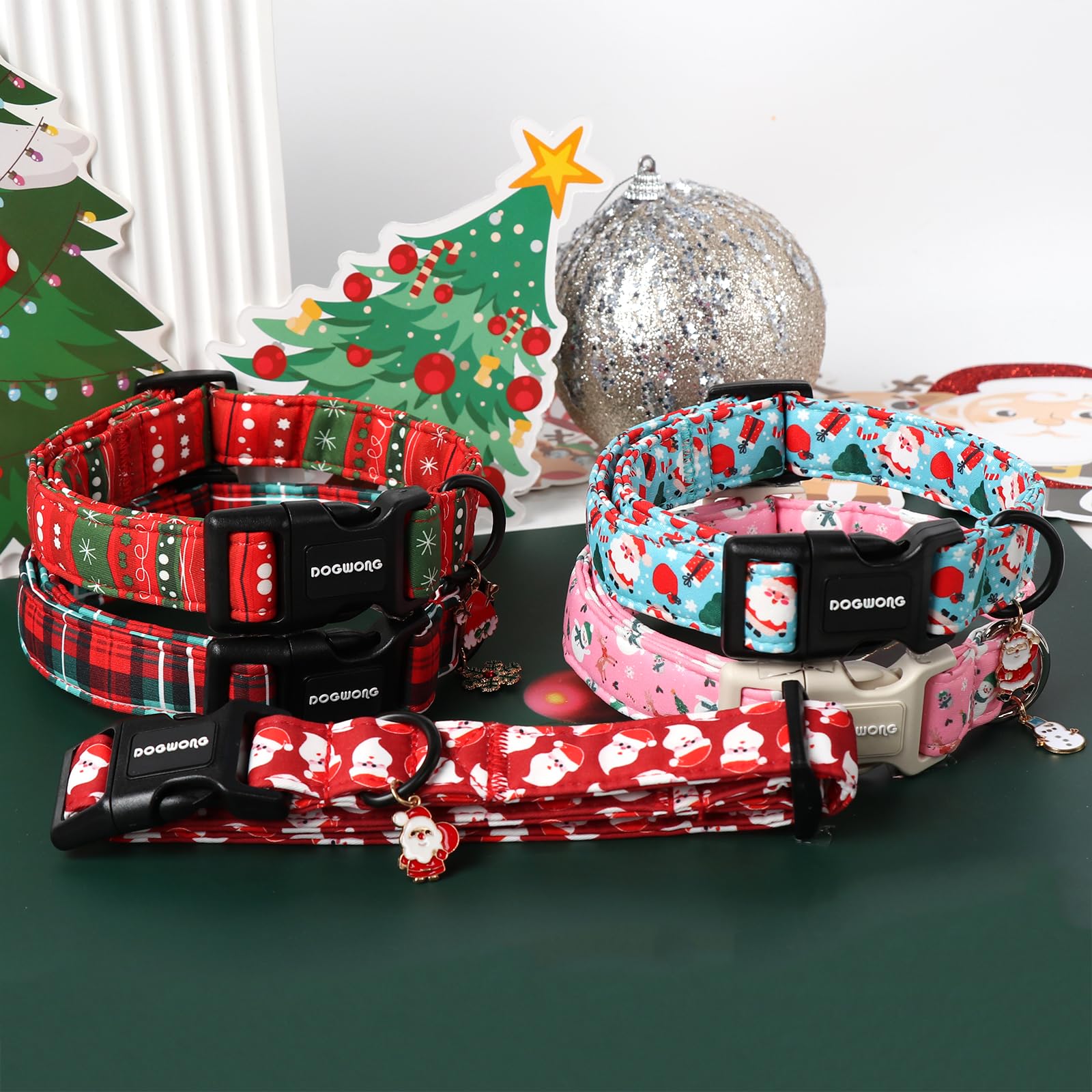 Dogwong Snowman Dog Collar- Cute Designer Christmas Blue Dog Collars Adjustable Deer Dog Collar For Small Medium Large Dogs M