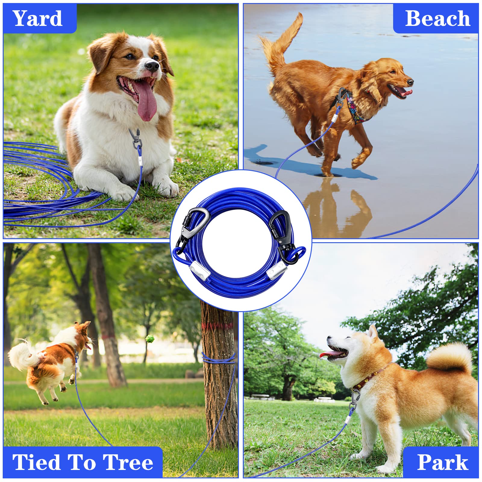 Tie Out Cable For Dogs, 10Ft Dog Leads For Yard Chew Proof, Heavy Duty Dog Tie Out Cable For Large Dogs Up To 125Lbs, Durable Dog Runner For Yard Or Camping