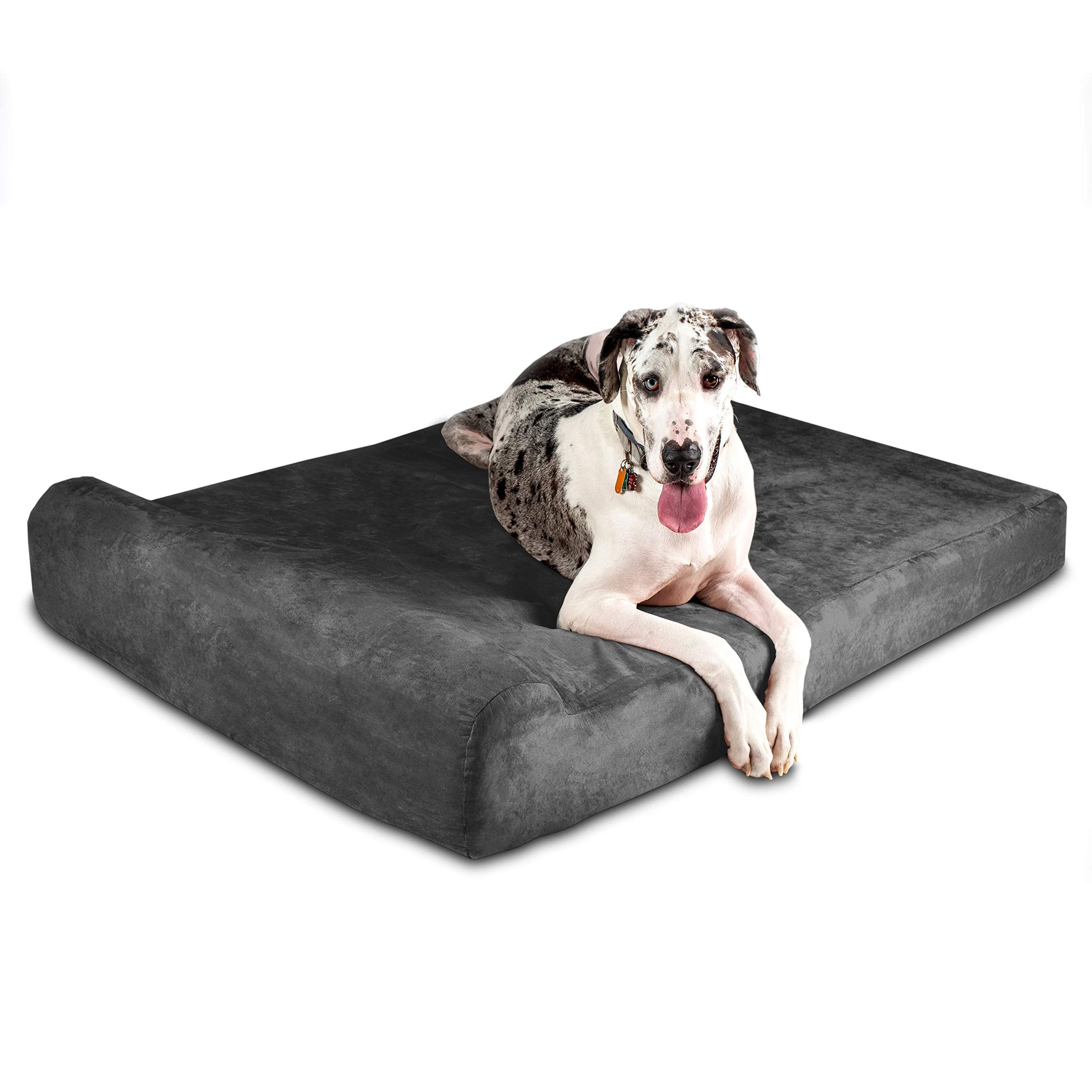 Barker Beds Headrest Giant Dog Bed (Giant, Charcoal) - 7 Thick Soft & Comfortable Orthopedic Cushion - Big Dog Bed - Durable &