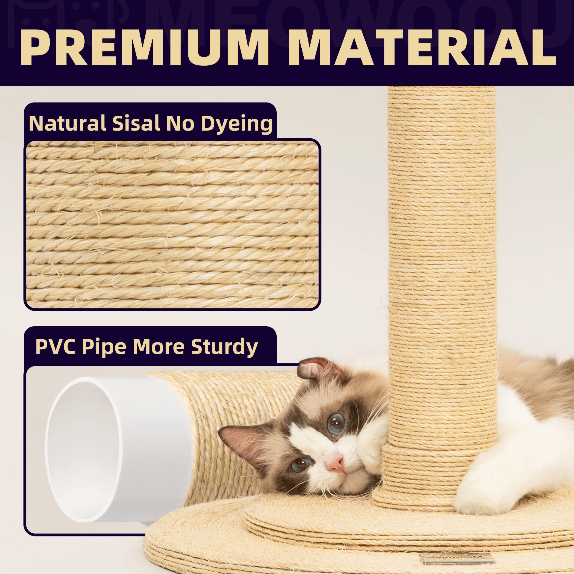 Cat Scratching Post 41.7' Tall Scratching Post For Indoor Cats Cat Scratcher Cat Tree Wrapped Sisal Rope Large Cat Scratching Post Cute Cat Scratching
