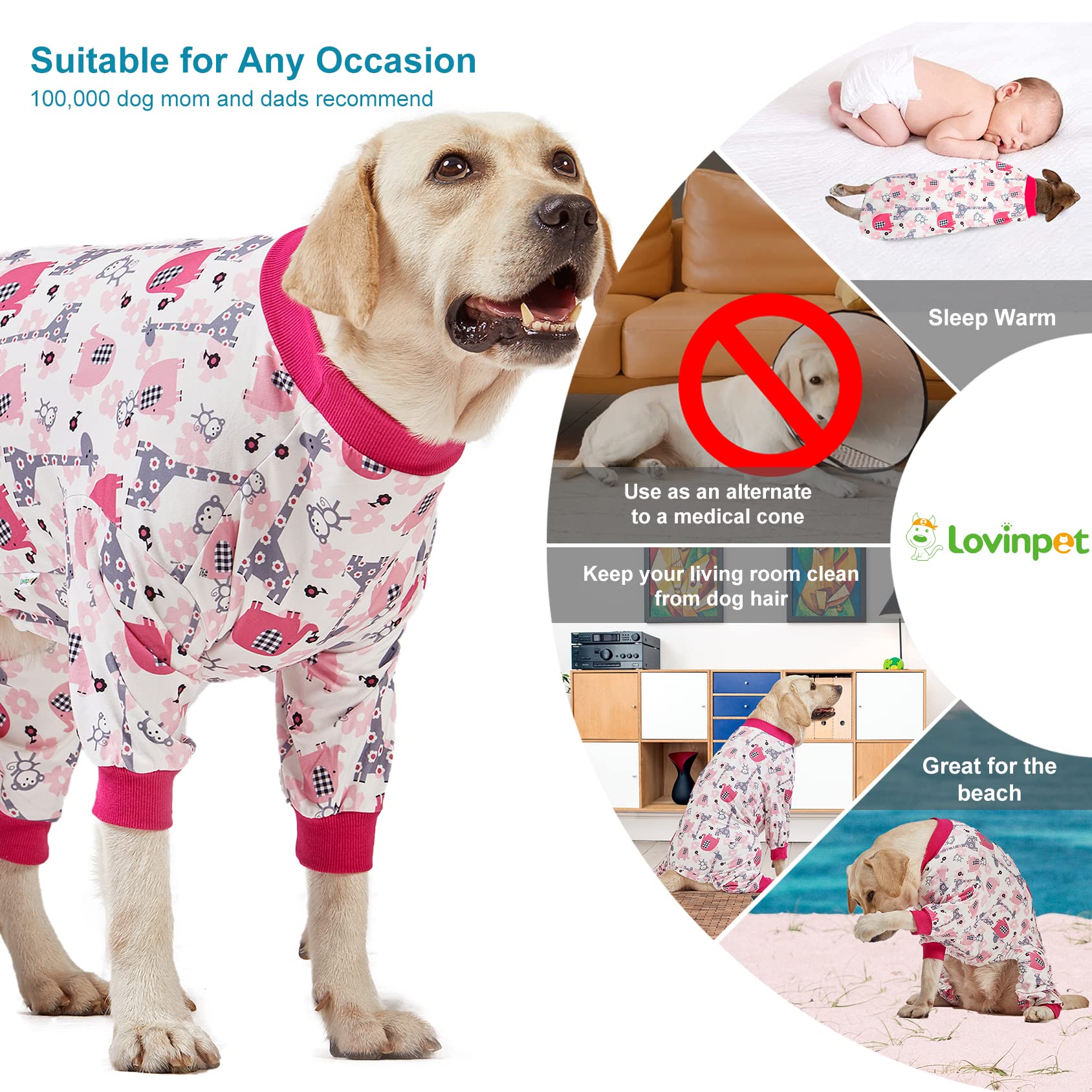 Lovinpet Boxer Large Dog Onesies, Pet Anxiety Relief, Anti Licking, Post Surgery Recovery Clothe, Lightweight Stretch Fabric, Ju