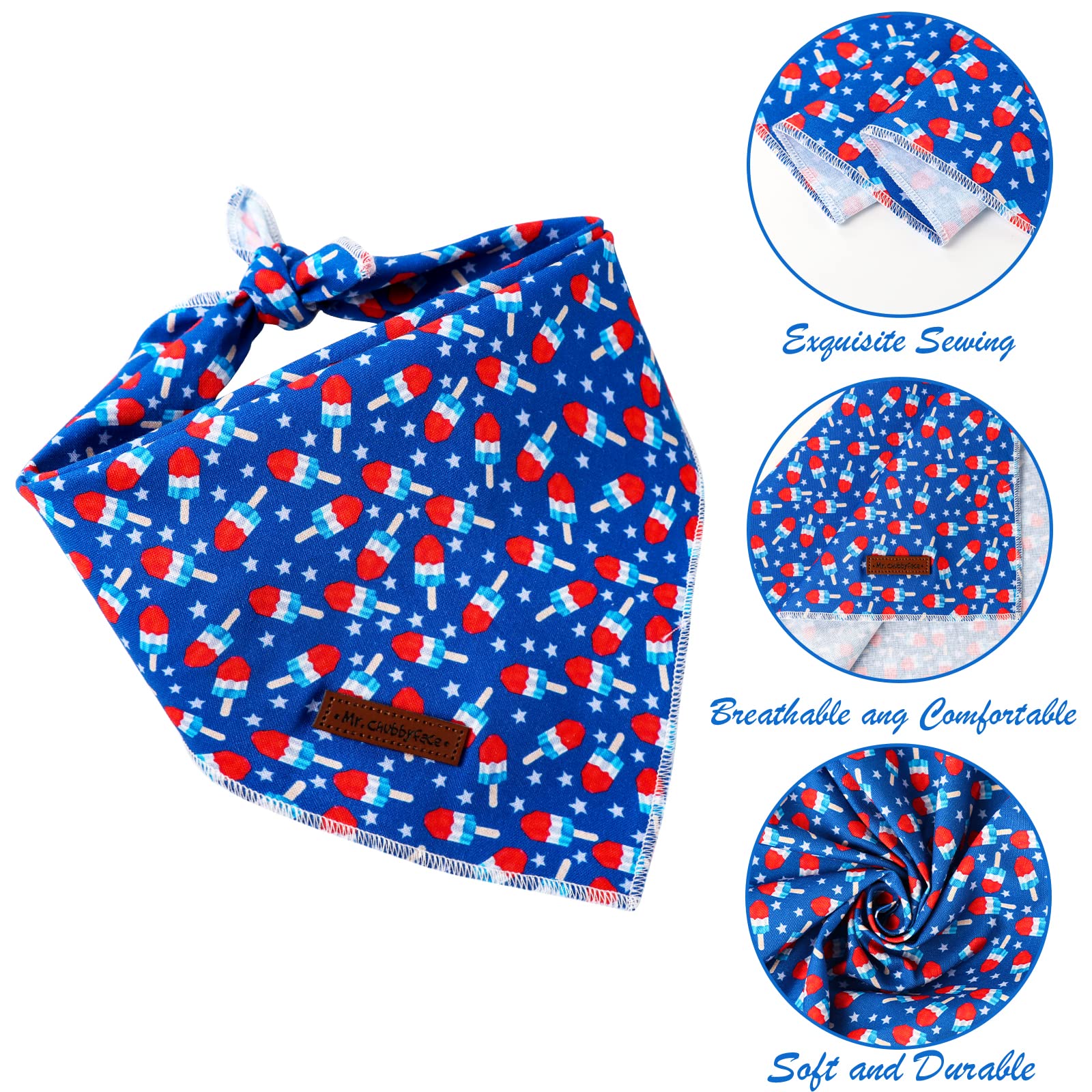 Mr. Chubbyface American Flag Dog Bandanas Boys Girls Reversible Triangle Bibs Scarf Accessories For Dogs Cats Pets
