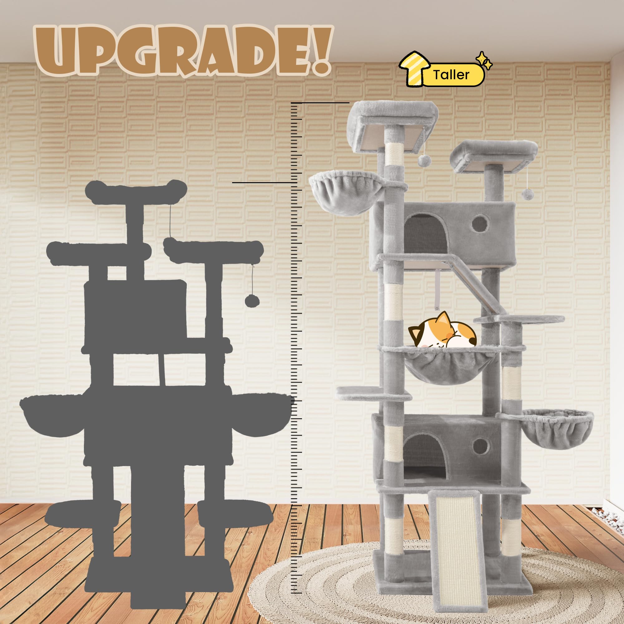 Sha Cerlin 81In Multi-Level Tall Cat Tree Tower For Indoor Kitties/Larger Cat Condo Furniture With Hammock/Cozy Pussycat Perches