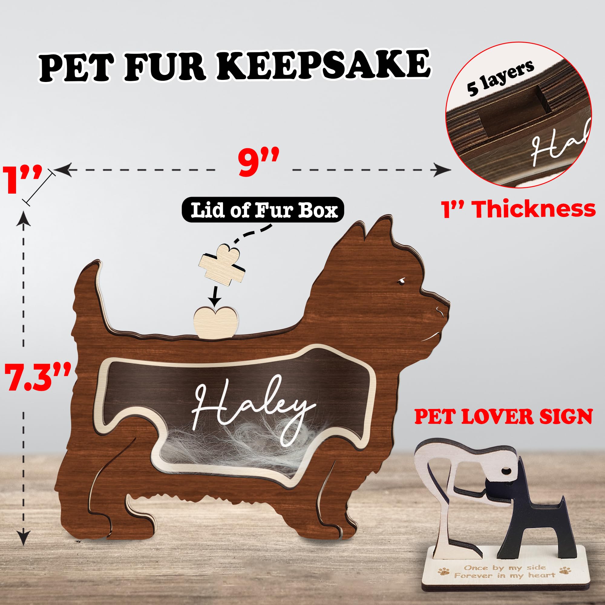 Yorkshire Terrier Dog Hair Keepsake Box Wooden Pet Fur Gifts For Dog Cat Unique Dog Shape Standable Tabletop Decor Dog Memorial