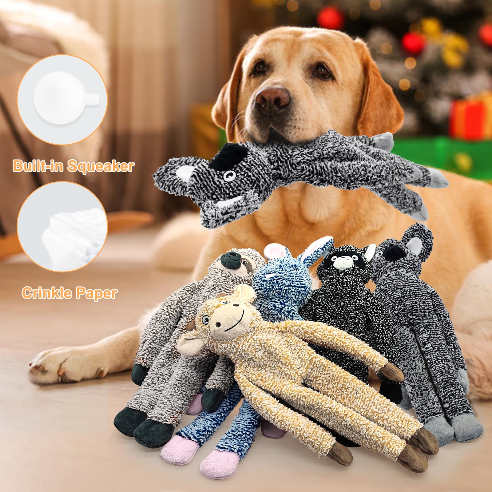 2 Pack Dog Toys With Squeakers, Plush Teething Toys To Keep Them Busy, No Stuffing Crinkle Interactive Dog Animals, Cute Funny D