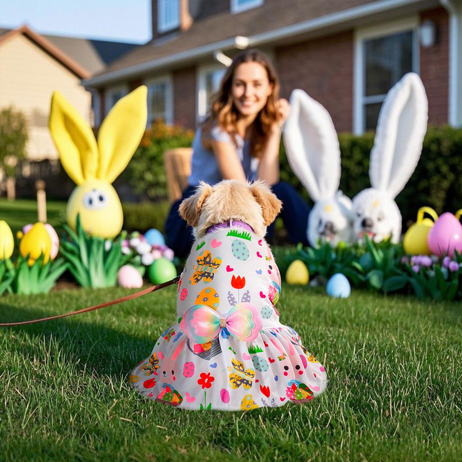 Habbiful Pet Dog Easter Outfit, Egg Bunny Flower Colorful Dog Dress Spring Summer Pet Doggie Apparel For Dogs Cats Gifts, M