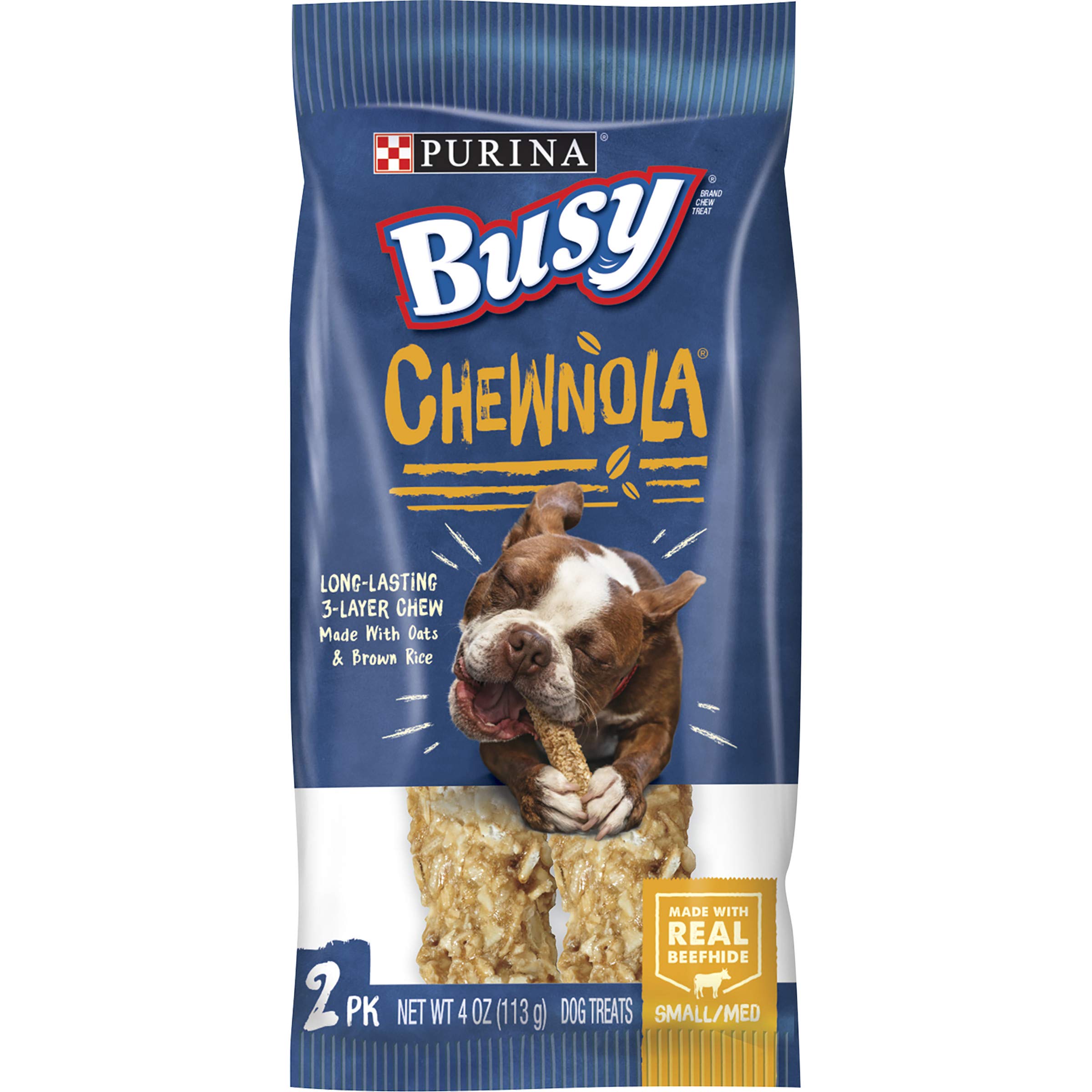 Purina Busy Rawhide Small/Medium Breed Dog Bones, Chewnola With Oats & Brown Rice - (12) 2 ct. Pouches