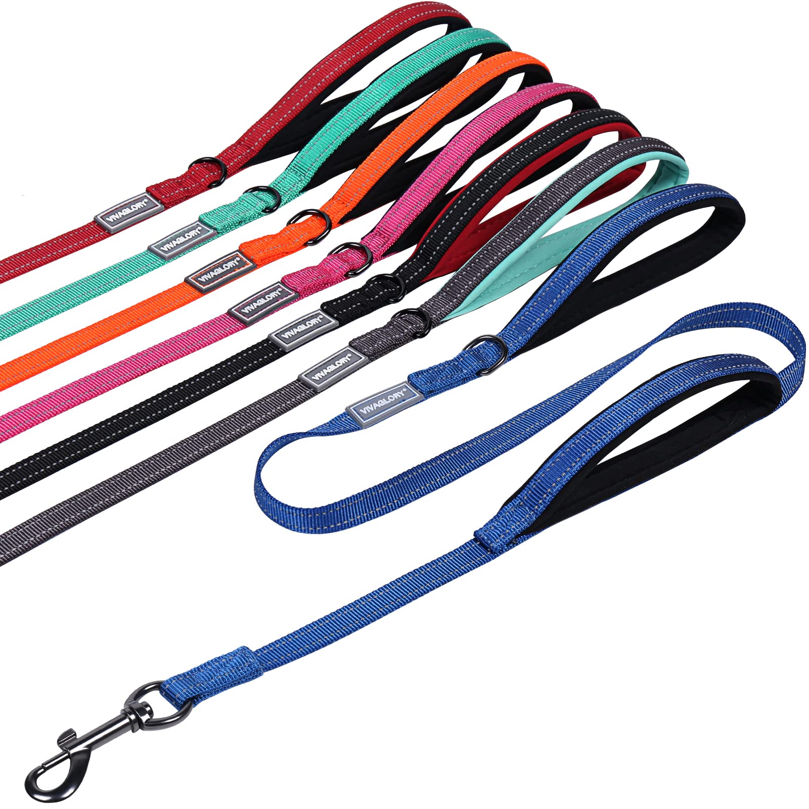 Vivaglory Traffic Handle Dog Leash, Two Padded Soft Handles Dog Leash, Strong Reflective & Metal Hook Training Dog Lead, Blue