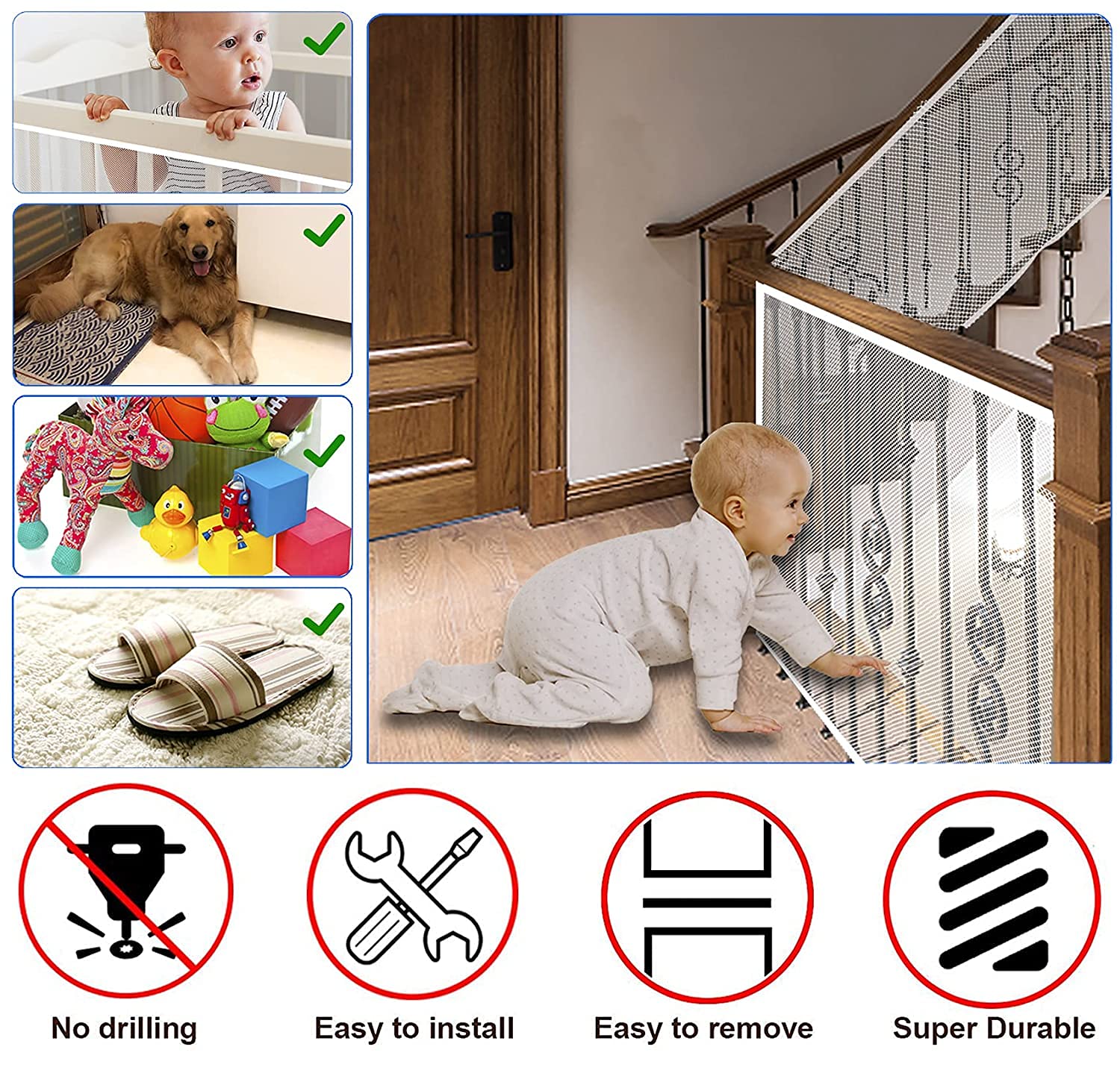 Stairway Net - Baby Safety Rail - Balcony Railing Guard -10Ft L X 2.64Ft H Banister Proofing Stair For Child, Small Pet,Toy- Indoor & Outdoor(White) 2