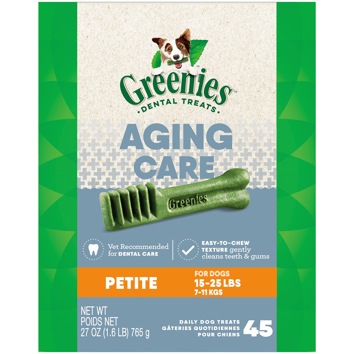 Greenies Aging Care Petite Natural Dental Care Dog Treats, 27 Oz. Pack (45 Treats)