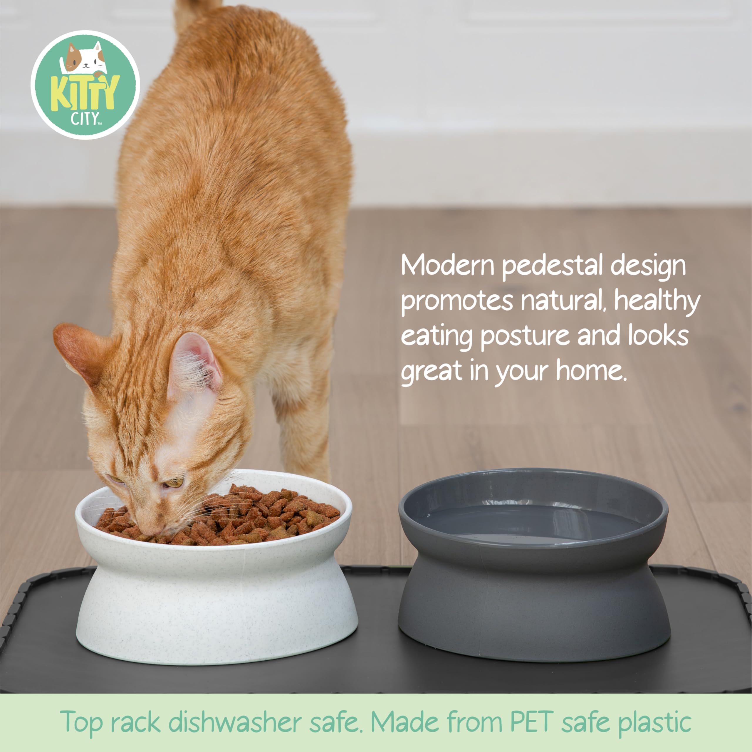 Kitty City Raised Cat Bowls, Large Bowl 2Pk (Modern)