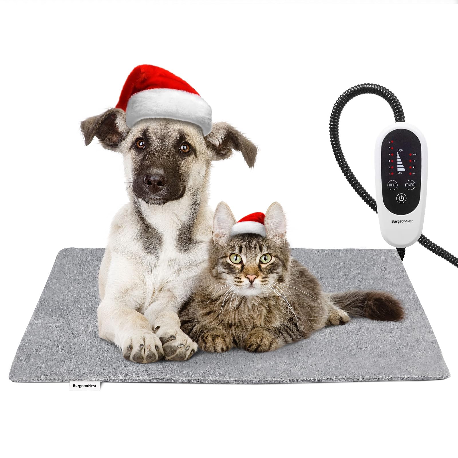 Burgeonnest Heated Cat Bed, Pet Heating Pad With Timer, 28' X 16' / 18' X 16' Upgraded Electric Heated Dog Bed With Temperature Adjustable Heated Pet Mat Warmer Blanket Auto Power-Off