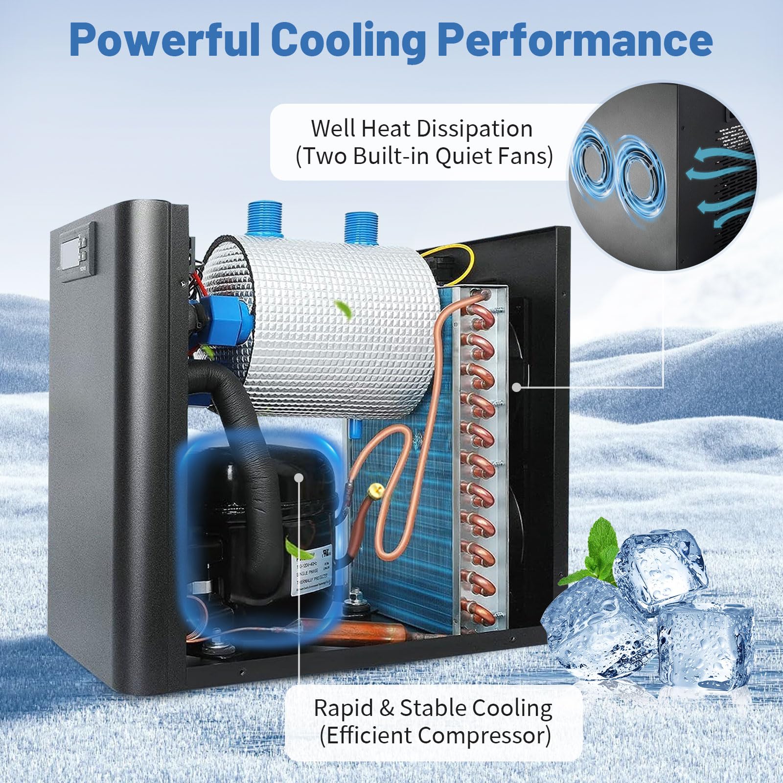 Dialorys 79 Gallon 1/3HP Aquarium Chiller - Energy Efficient Fish Tank Water Chiller for Axolotl, Freshwater & Saltwater Tanks,