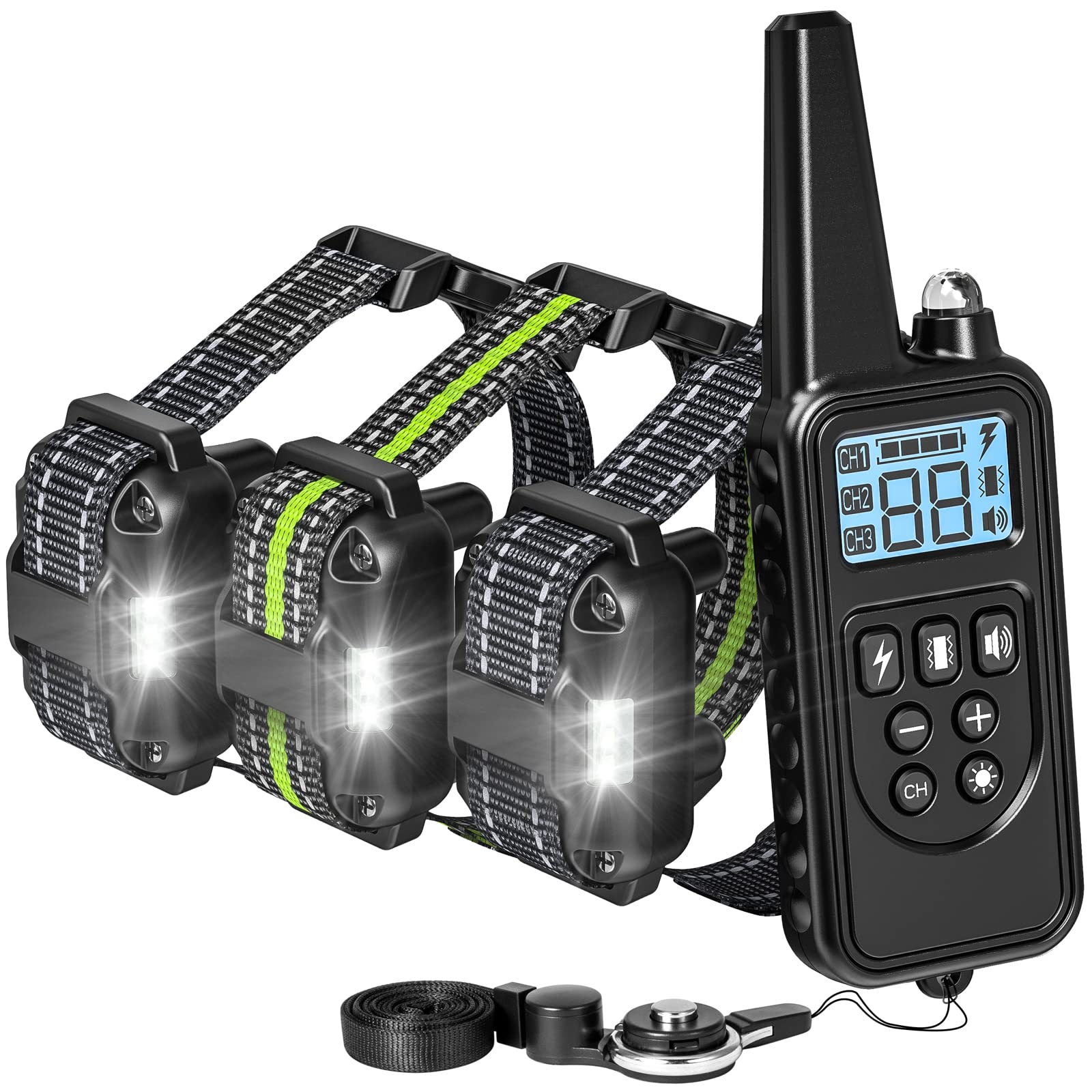 F-Color Dog Shock Collar With Remote Control - 2600Ft Dog Training Collar 3 Pack With Beep Vibration Shock And Light, Waterproof E Collar For Dogs Training For Large Medium Breeds