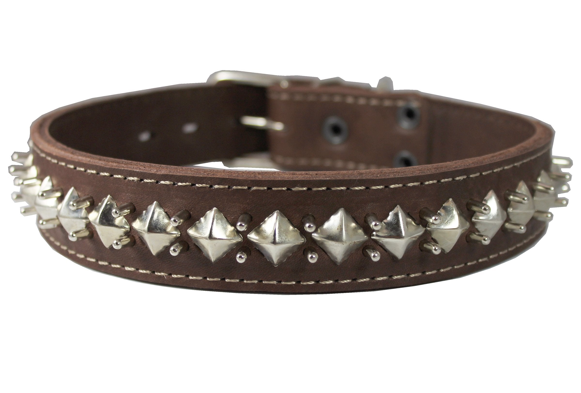 Thick Genuine Leather Spiked Studded Dog Collar 1.5' Wide Sized To Fit 18'-22' Neck. Retriever, Doberman, Rottweiler, Bulldog