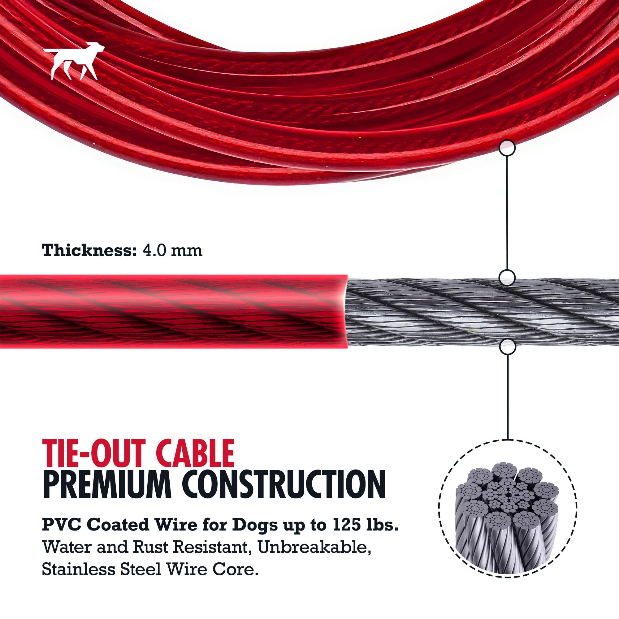 Tuff Pupper Dog Tie Out Cable 100 Feet | Dog Runner Cable For Yard 100 Ft | Heavy Duty Lead | Water & Rust Resistant Industrial