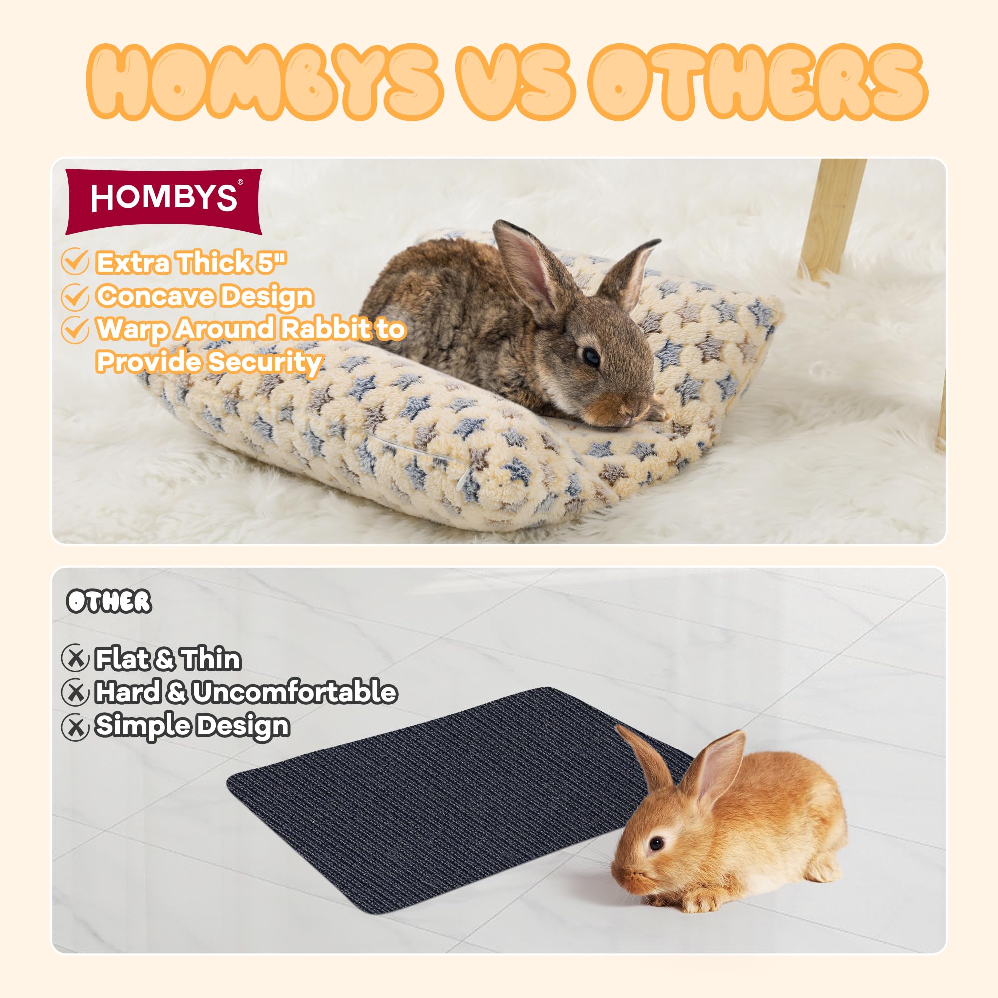 Hombys 5'' Thickened Bunny Bed, Cuddle Rabbit Bed Soft Plush Cuddle Cushion With Lounger Pillow, Warp Design For Indoor Small An
