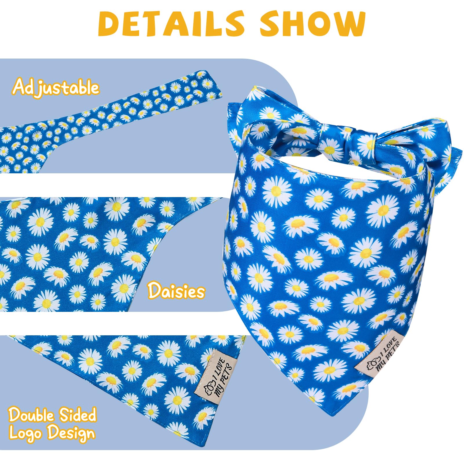 Scenereal Summer Daisy Floral Dog Bandana, Double Side Dog Scarf For Small Medium Large Dogs Cats Puppy,Holiday Bandanas For Dog