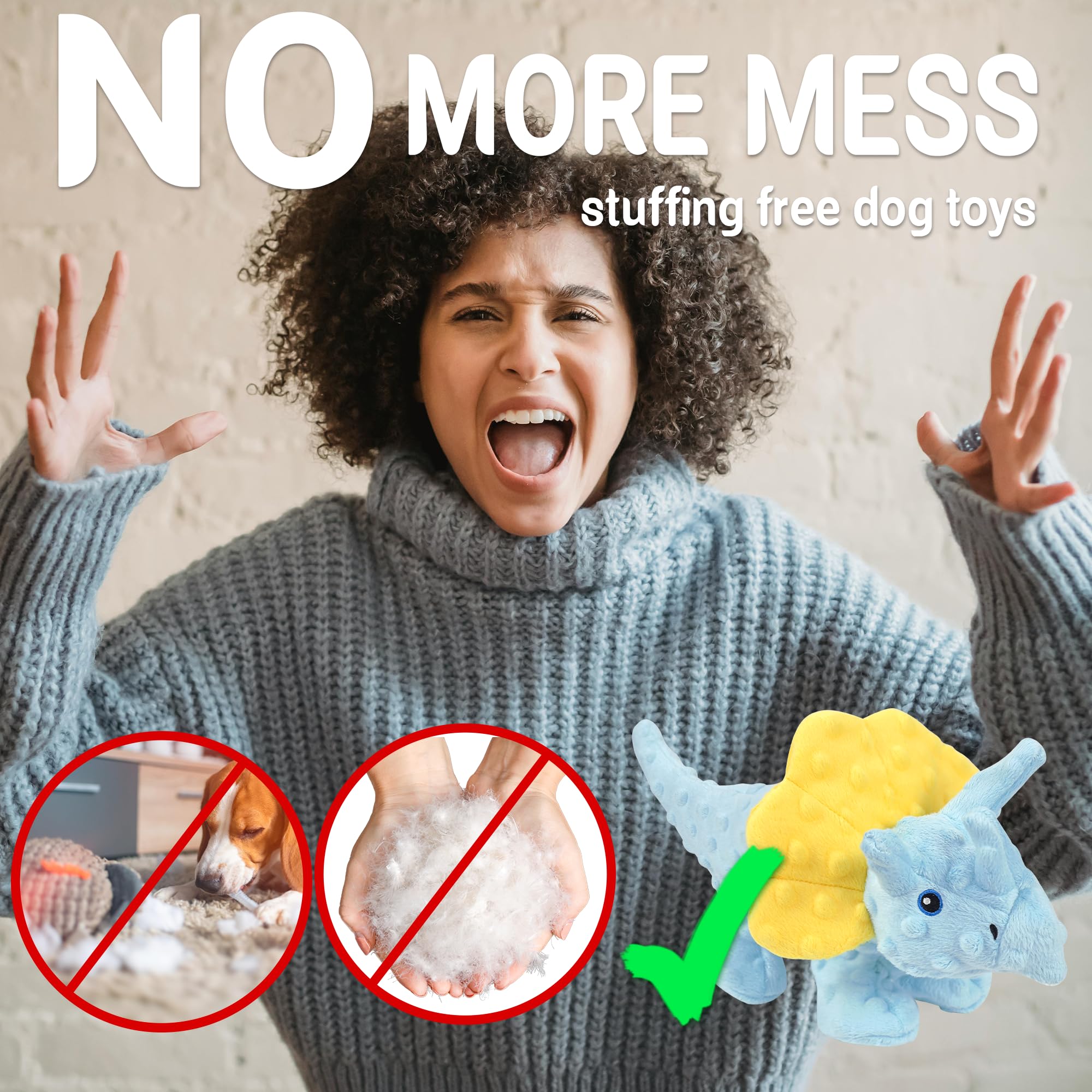 LECHONG No Stuffing Squeaky Dog Toys for Aggressive Chewers, 5-Pack, Multi-Color, Durable Bubble Plush and Mesh Fabric