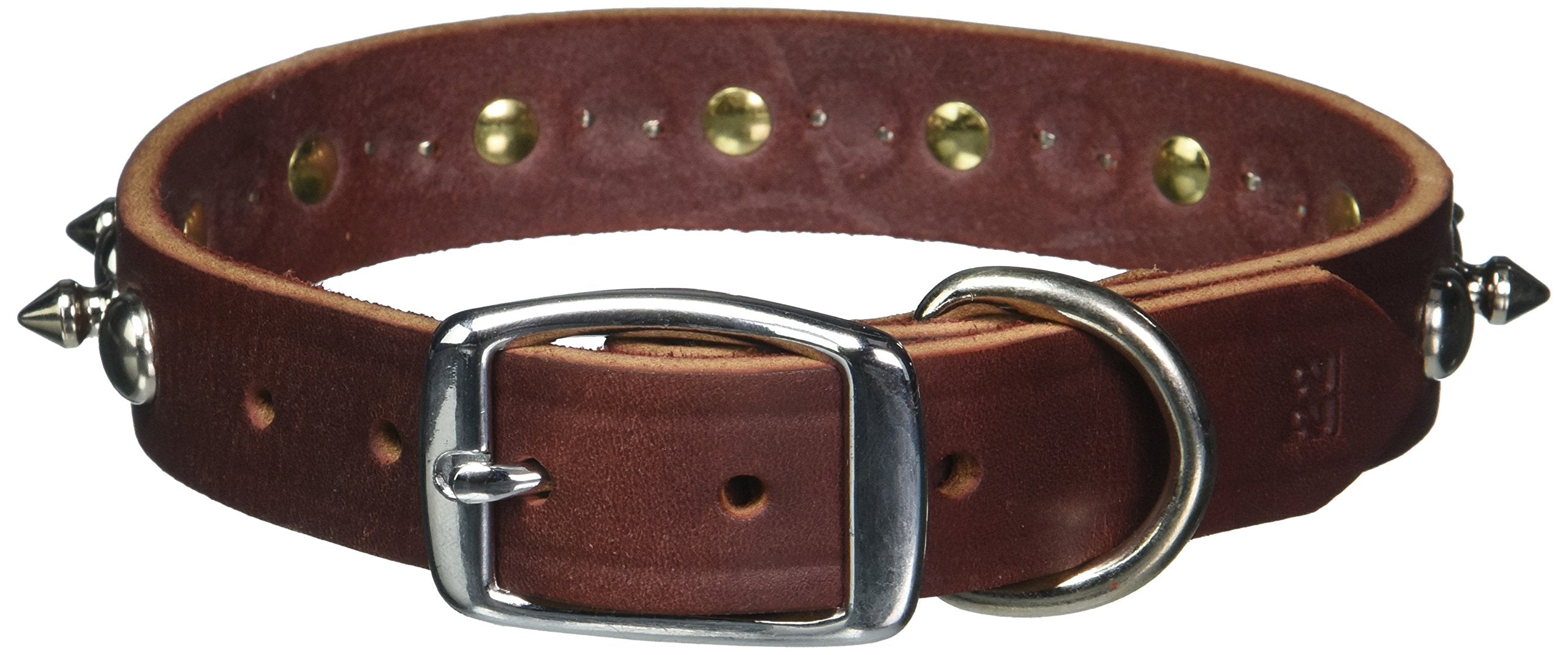 Omnipet Leather Brothers 100Lks-Bu22 1 X 22-Inch Regular Spiked And Studded Latigo Leather Dog Collar, X-Large, Burgundy