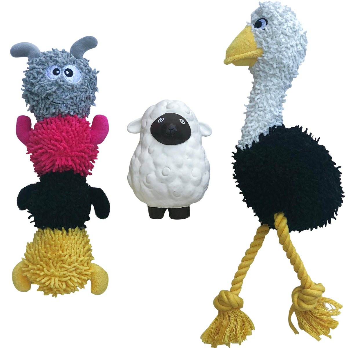 Rocket & Rex 3-Pack Dog Chew Toy Gift Set  Rope Toy, Rubber Squeaker Toy And Plush Toy With Ball  Puppies, Small To Medium Breed