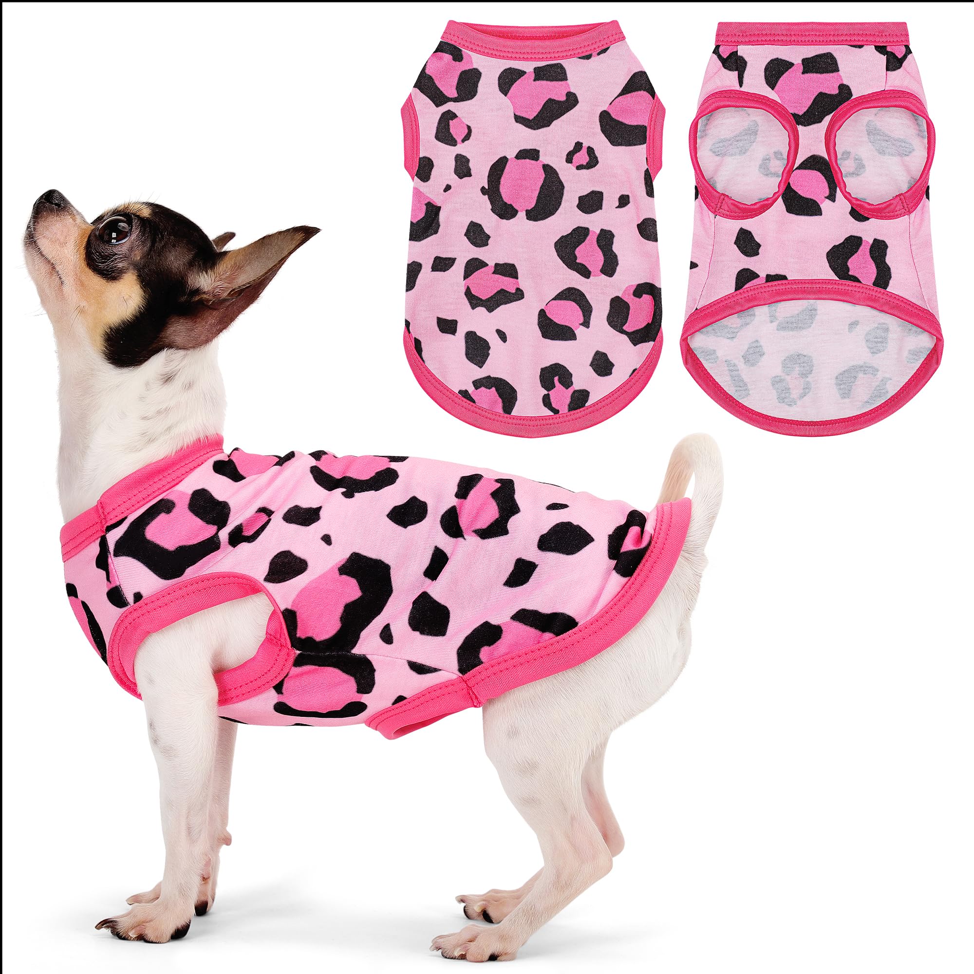 Adorable Pink Leopard Dog Shirt: Lightweight Polyester Cartoon Puppy Vest, Small Medium & Large Dog T-Shirt, Summer Pet Clothes,