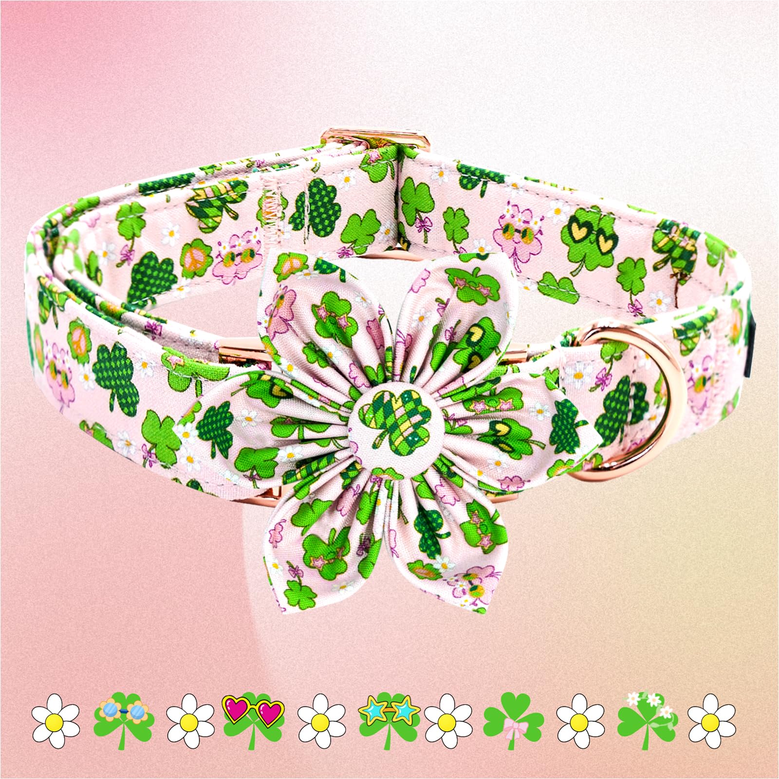 Elegant little tail St Patrick's Dog Collar with Flower Pink Cute Colver Cotton Shamrock Pet Collar Trefoil Puppy Collar Flower