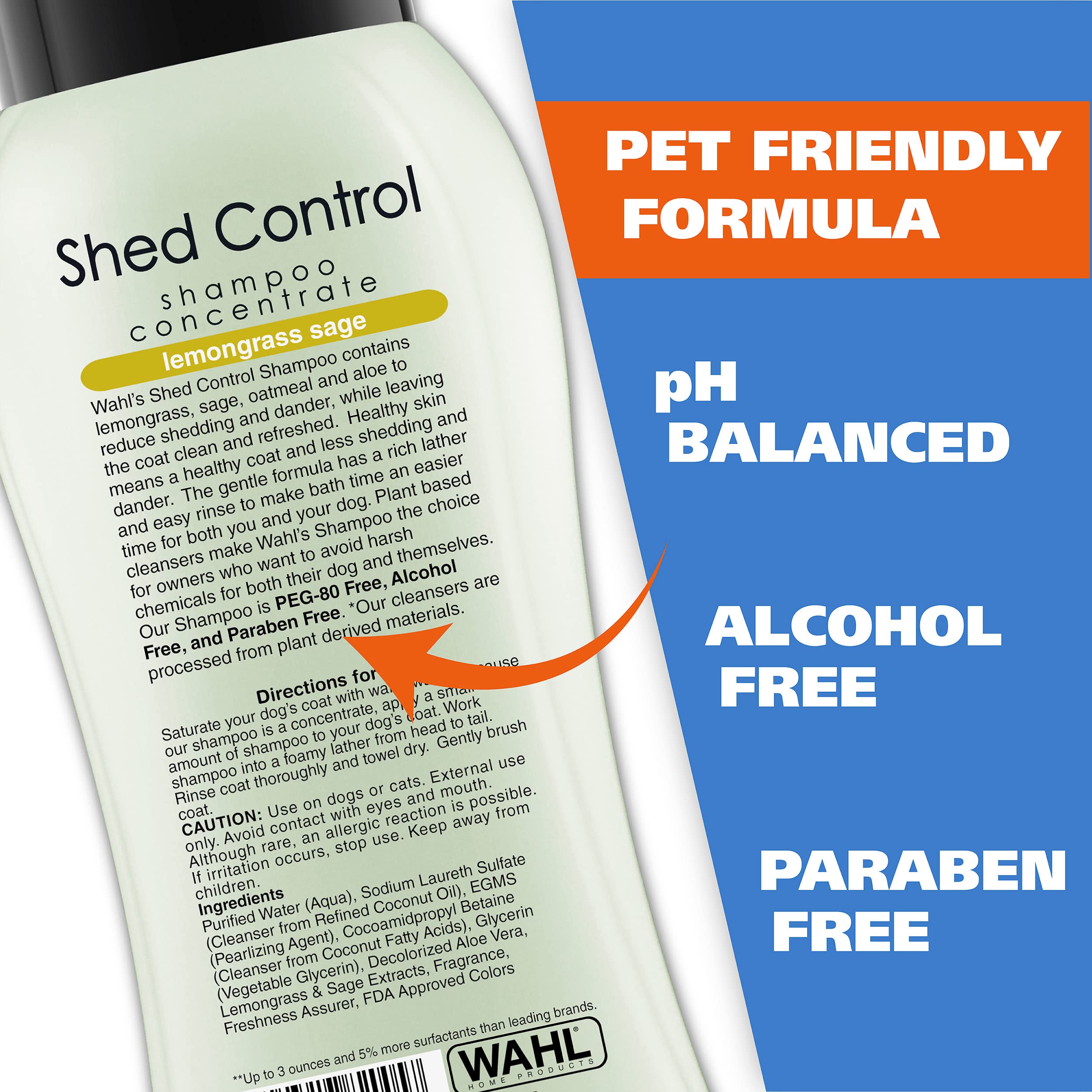 Wahl Usa Shed Control Pet Shampoo For Dog Shedding & Dander – Lemongrass, Sage, Oatmeal, & Aloe For Healthy Coats & Skin – 24 Oz - Model 820005A