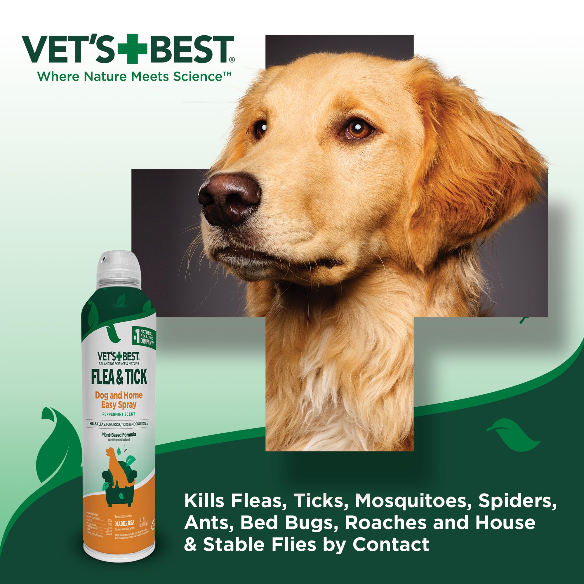 Vets Best Flea and Tick Home Spray, Dog Flea and Tick Treatment for Home, Plant-Based Flea and Tick Prevention for Dogs, Dog Fl