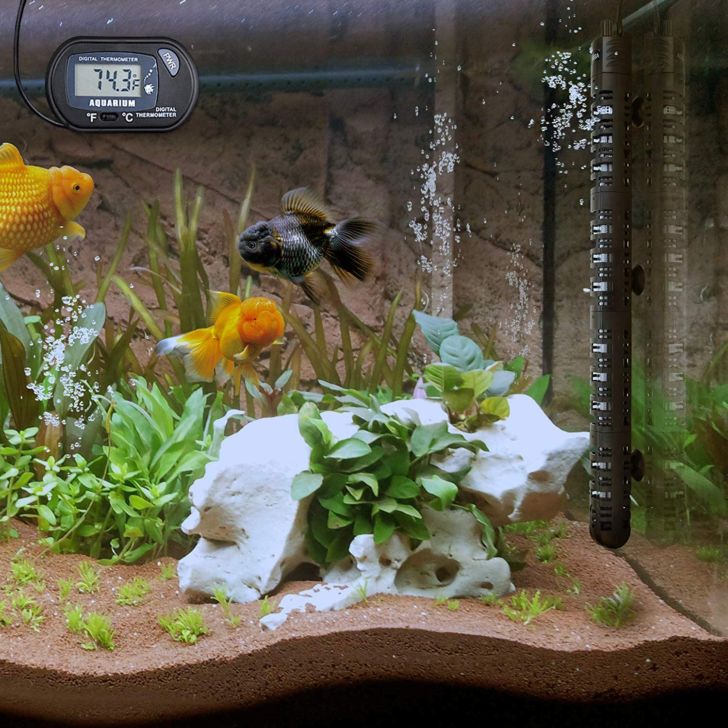 MQ Submersible Aquarium Heater Auto Thermostat, 300W Fish Tank Heater with LCD Digital Aquarium Thermometer, Shatter-Proof and B