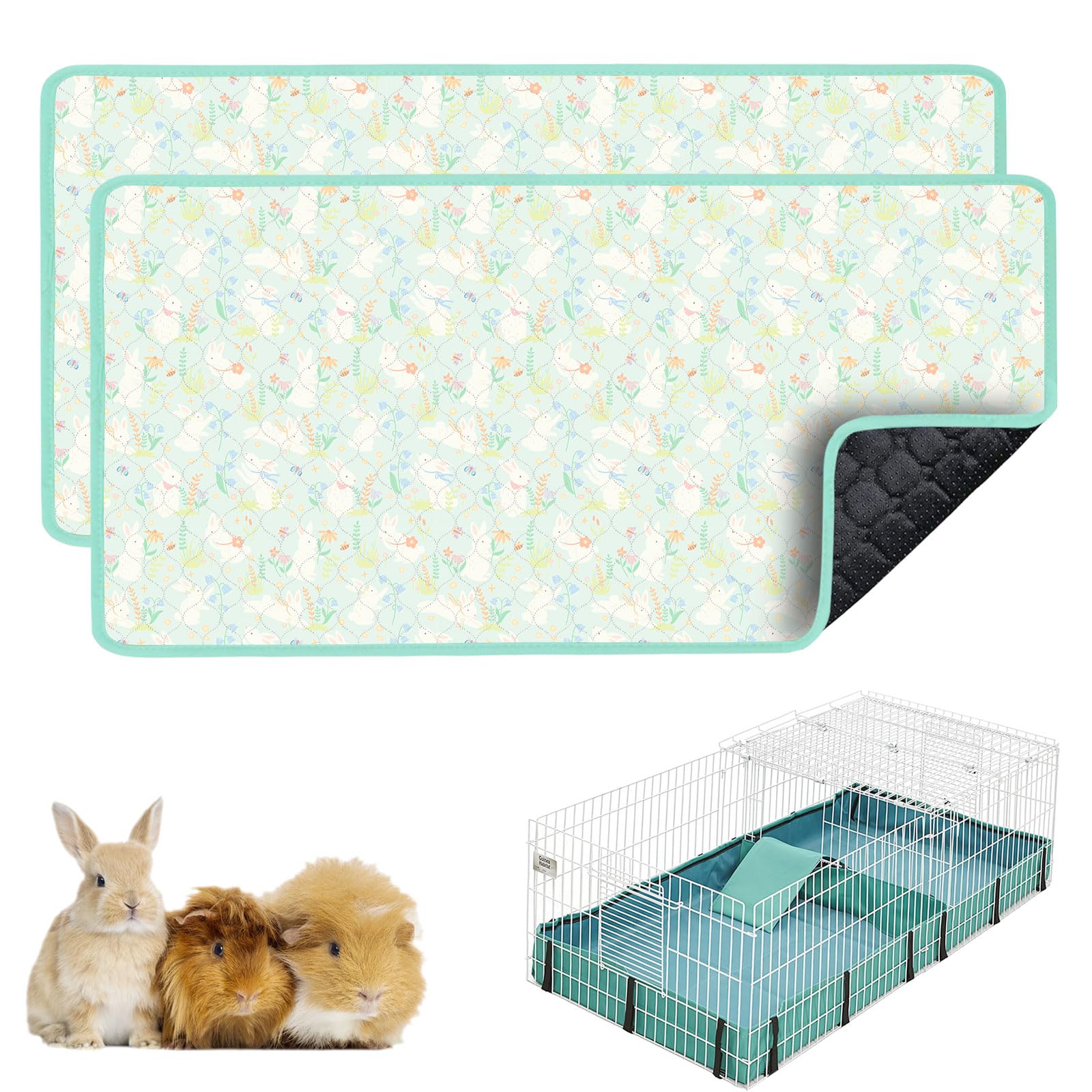 Guinea Pig Bedding, Guinea Pig Fleece Cage Liner 49x24 2Pack, Washable Waterproof Reusable & Anti Slip, Absorbent Guinea Pig Pee