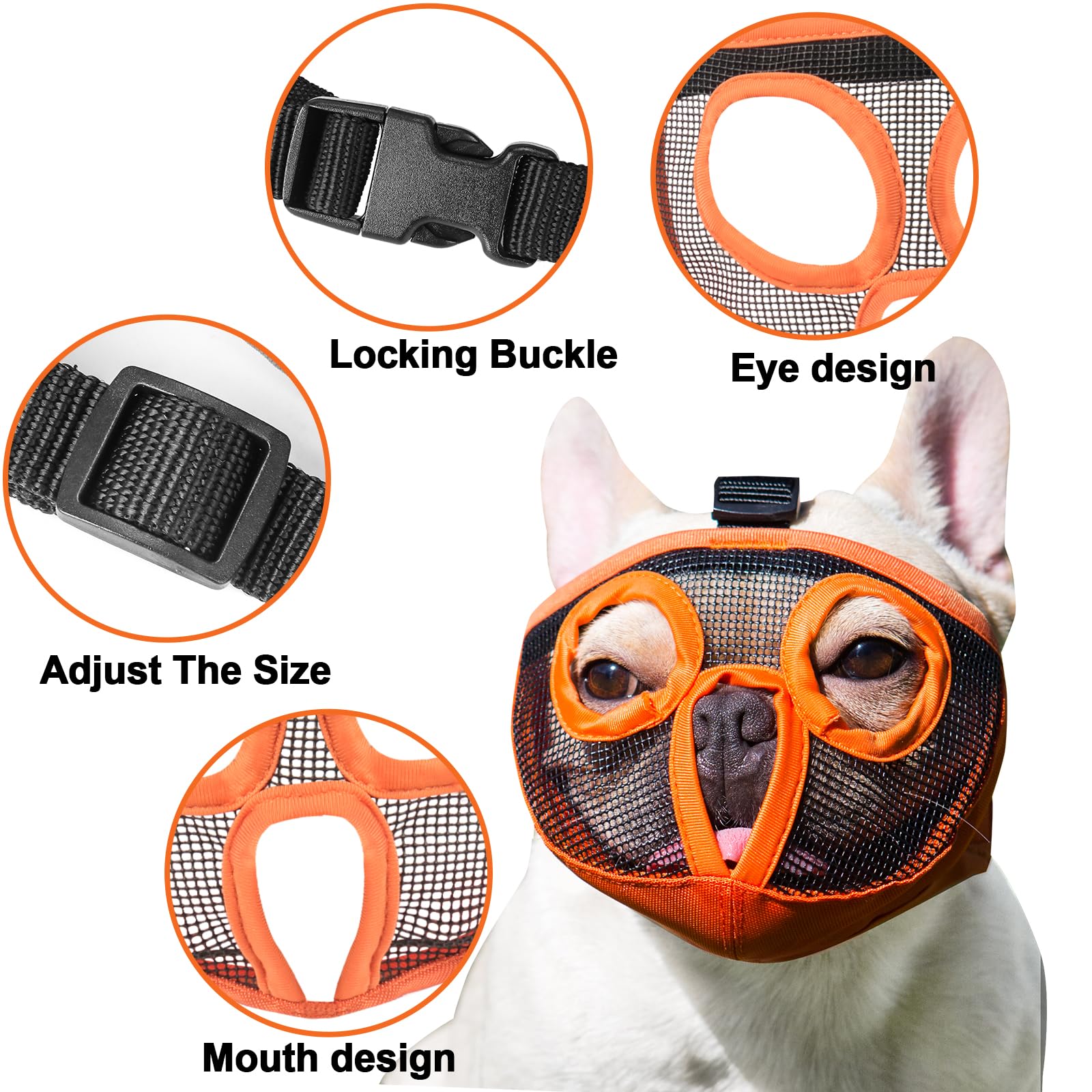 Jyhy Short Snout Dog Muzzles- Adjustable Breathable Mesh Bulldog Muzzle For Biting Chewing Licking Grooming Dog Mask,Orange N-S