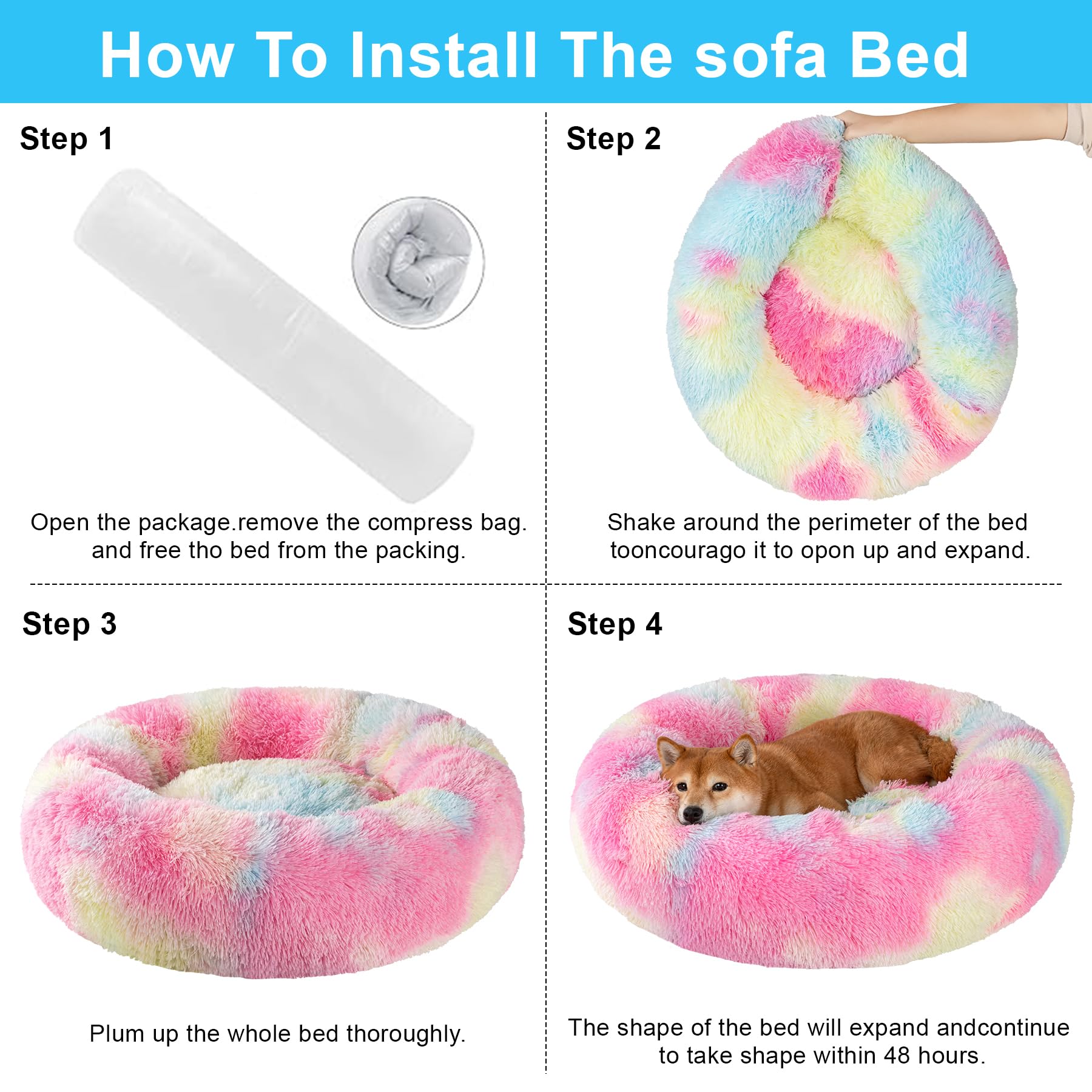 Kimpets Dog Bed Calming Dog Beds For Small Medium Large Dogs - Round Donut Washable Dog Bed, Anti-Slip Faux Fur Fluffy Donut Cuddler Anxiety Cat Bed(20'/27'/35') (S 20''X20'', Color)